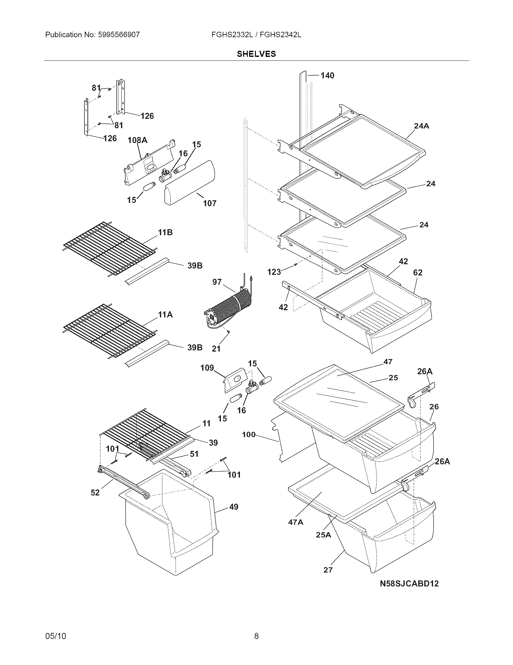 Frigidaire FGHS2332LP0 shelves diagram