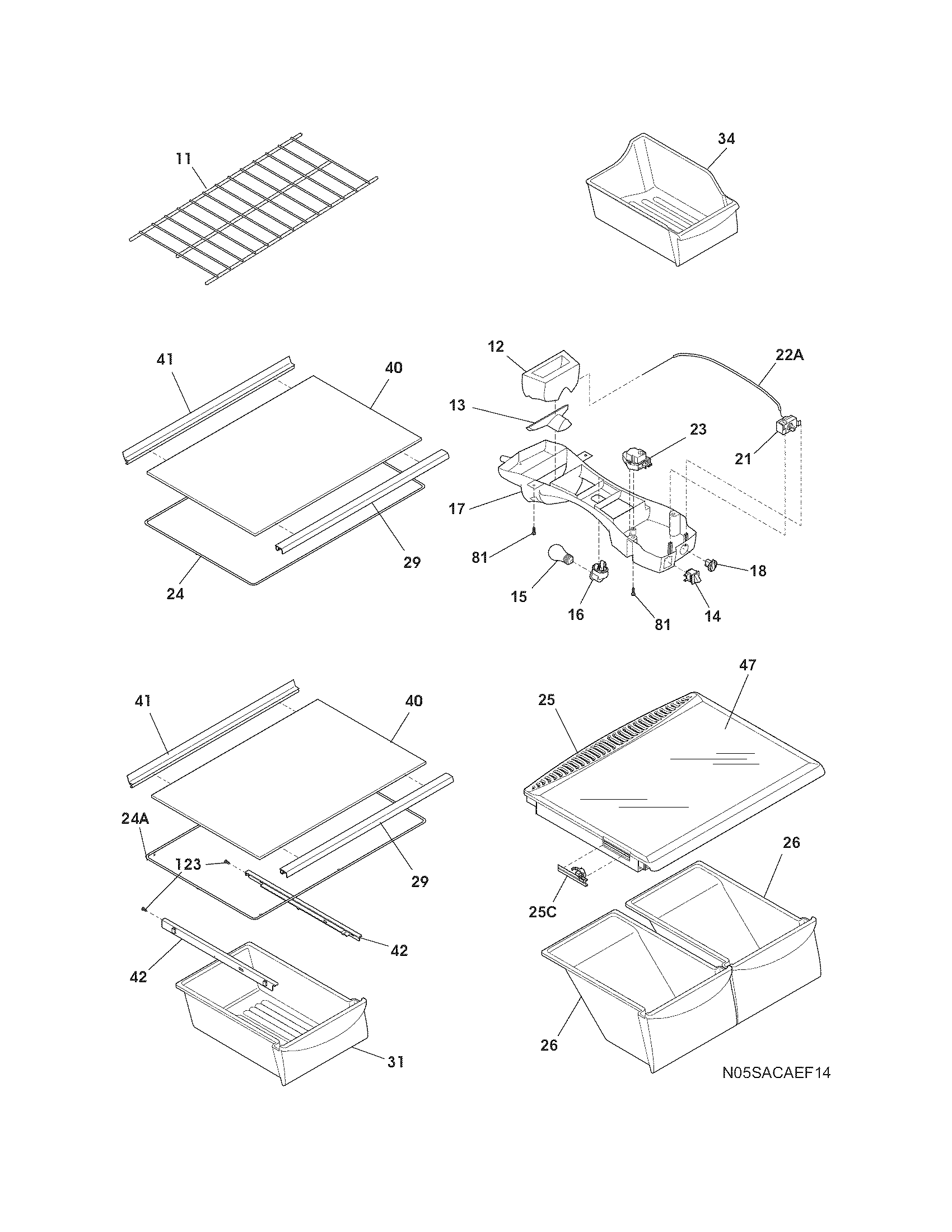 Frigidaire FRT21IL4FWA shelves diagram