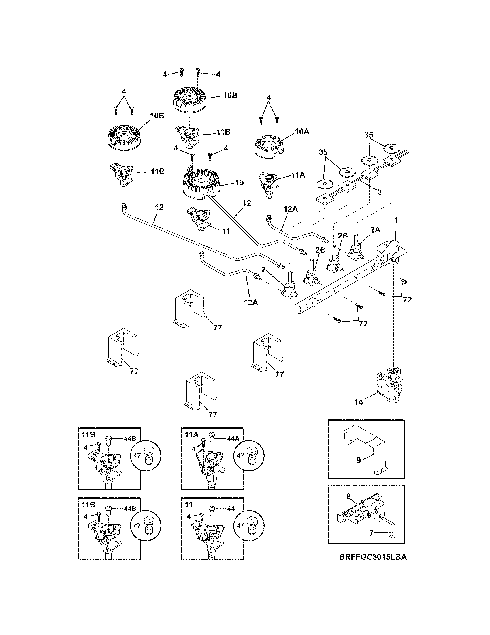 Frigidaire FFGC3015LSA burner diagram