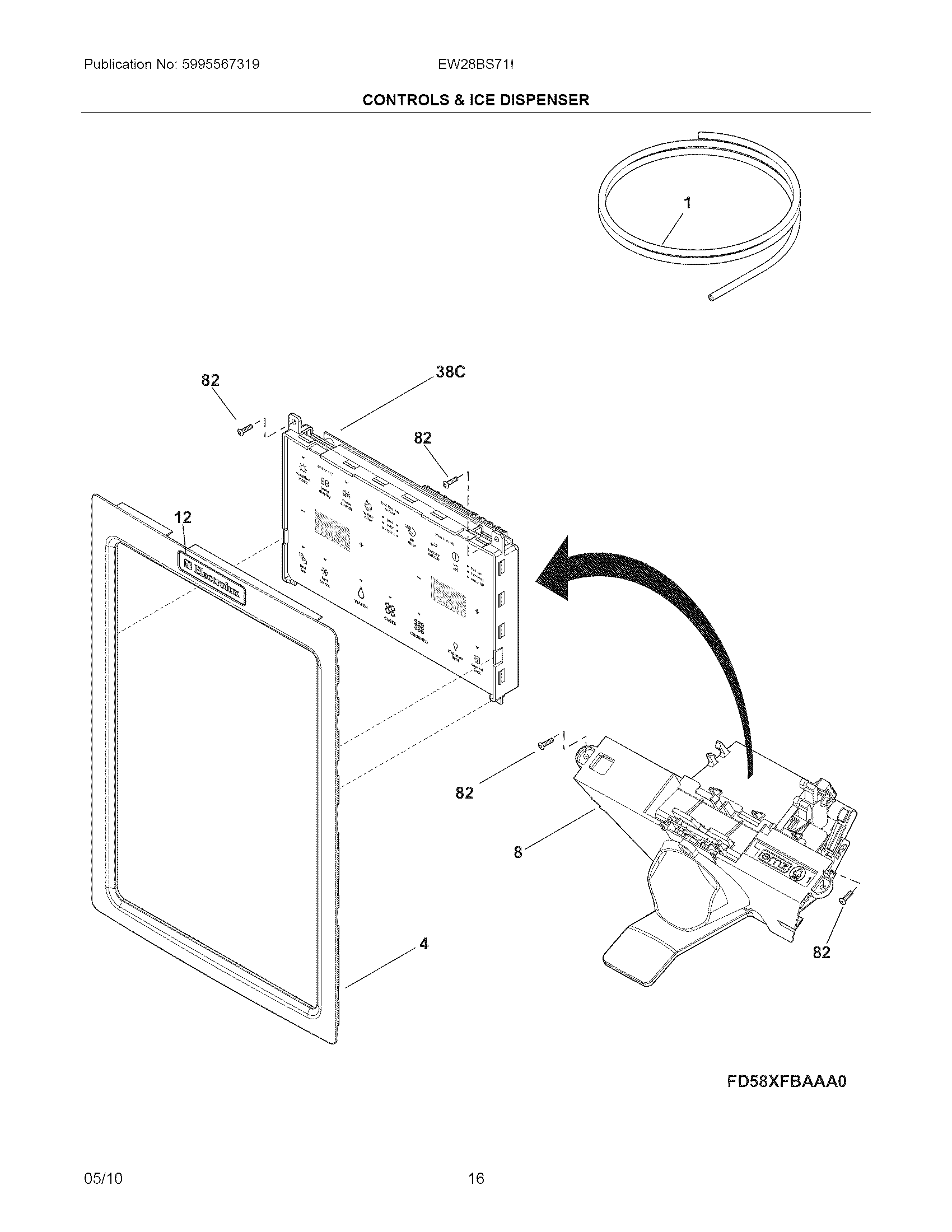 Electrolux EW28BS71IW6 controls & ice dispenser diagram