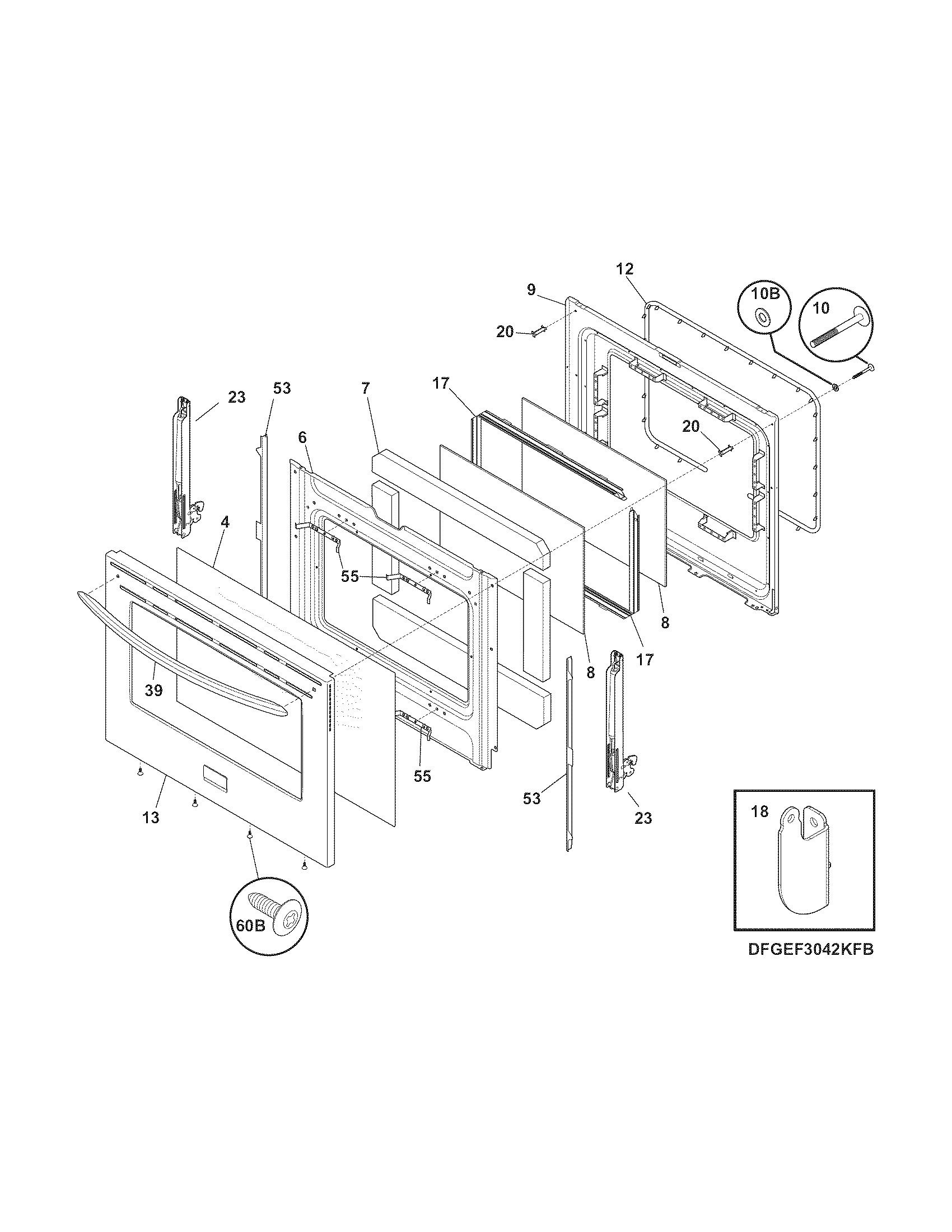 Frigidaire CGEF3042KFC door diagram