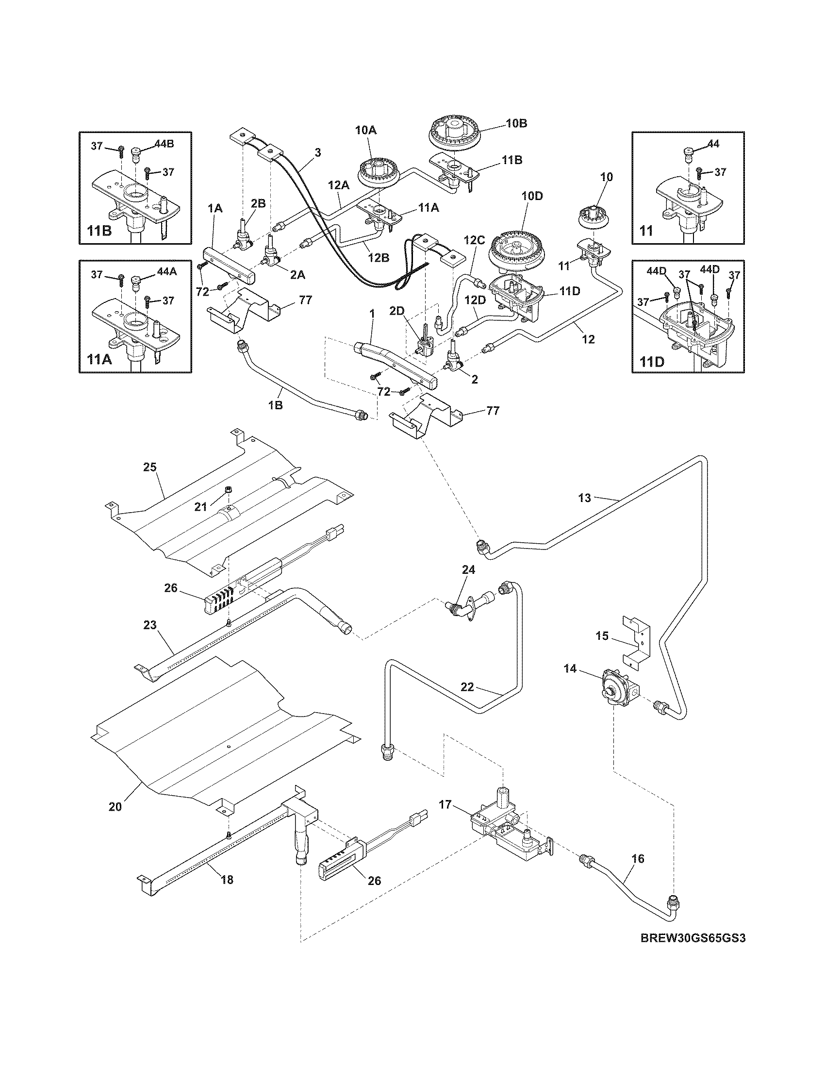 Electrolux EW30GS65GB7 burner diagram