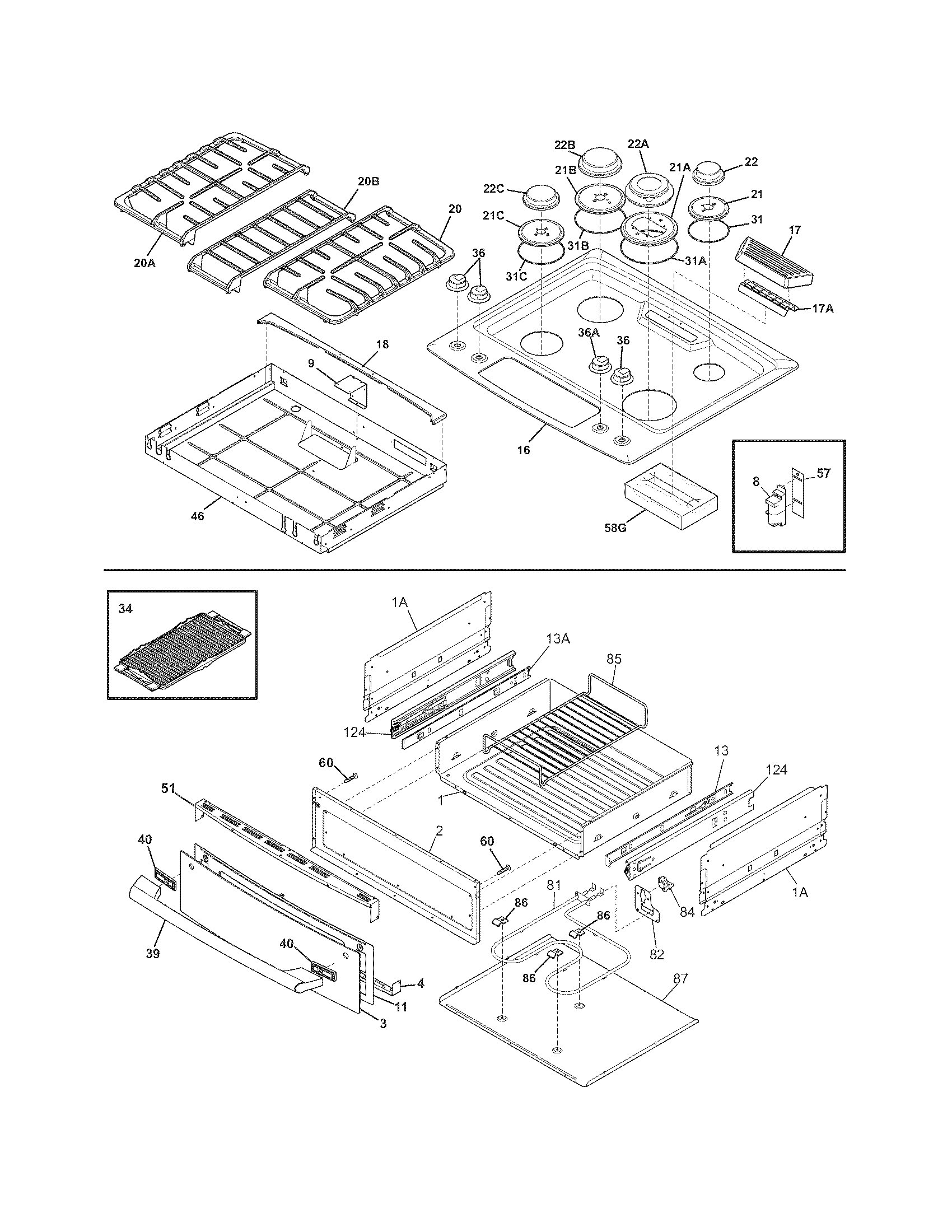 Electrolux EW30GS65GB7 top/drawer diagram