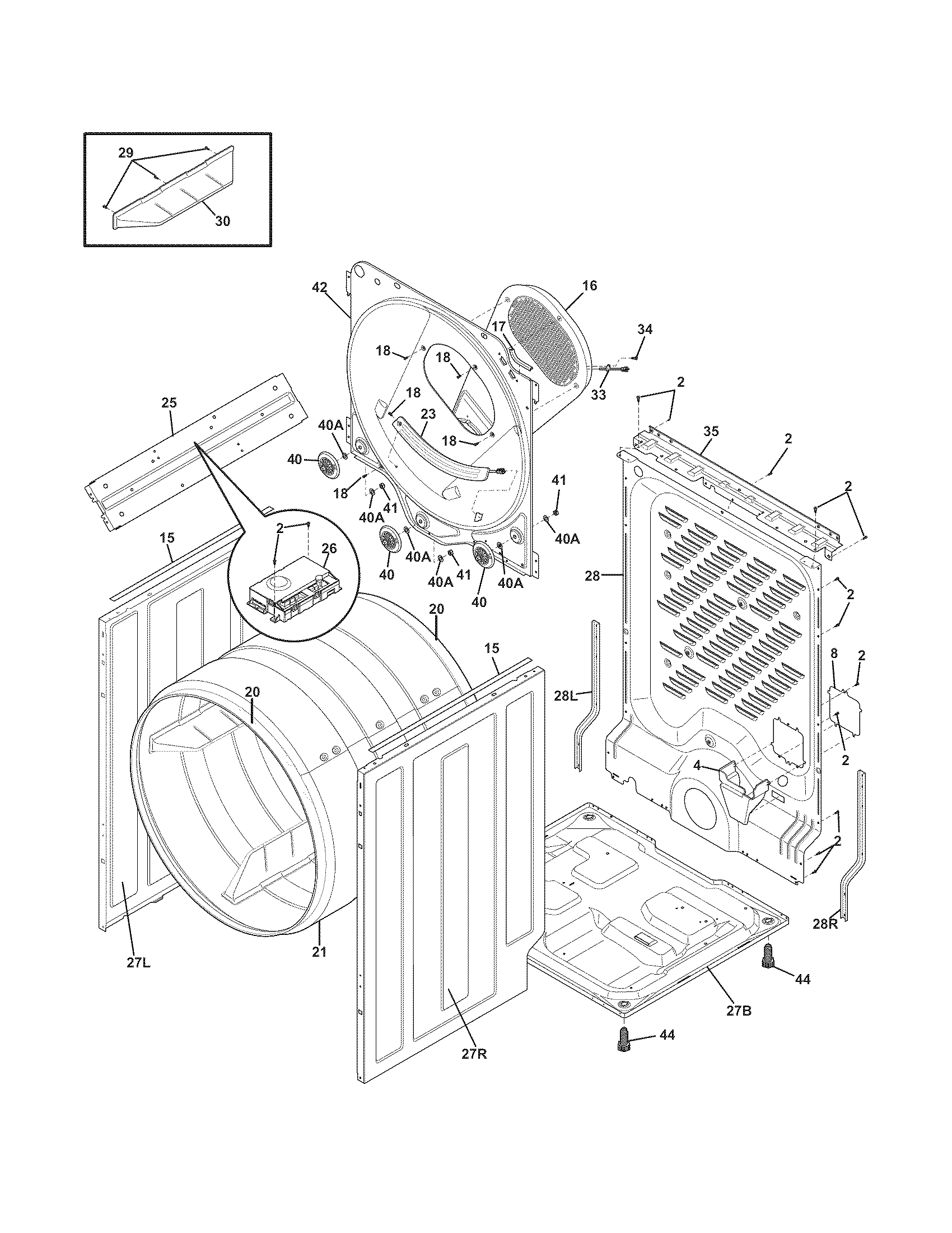Frigidaire FAQE7072LN0 cabinet/drum diagram