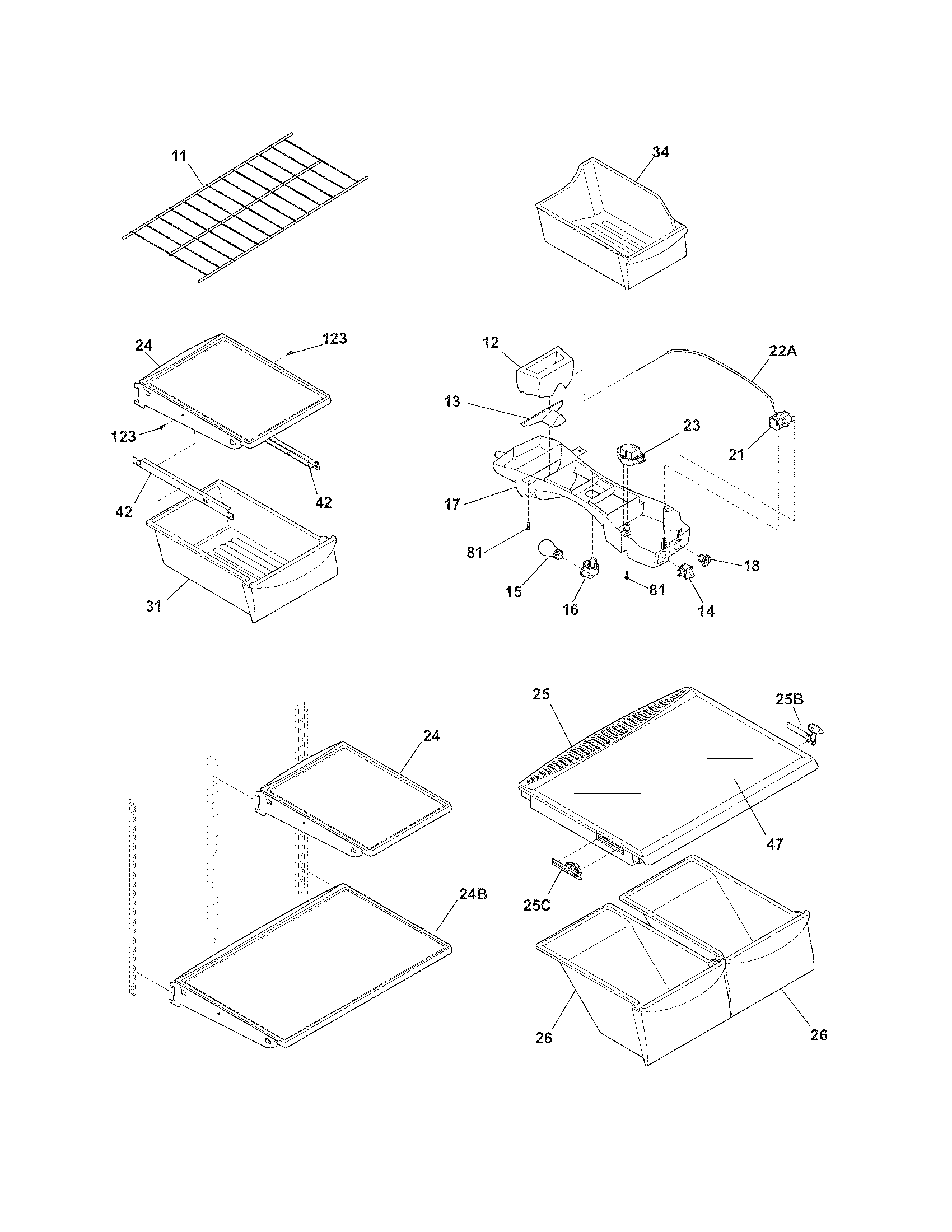Frigidaire FRT21IL6JW3 shelves diagram