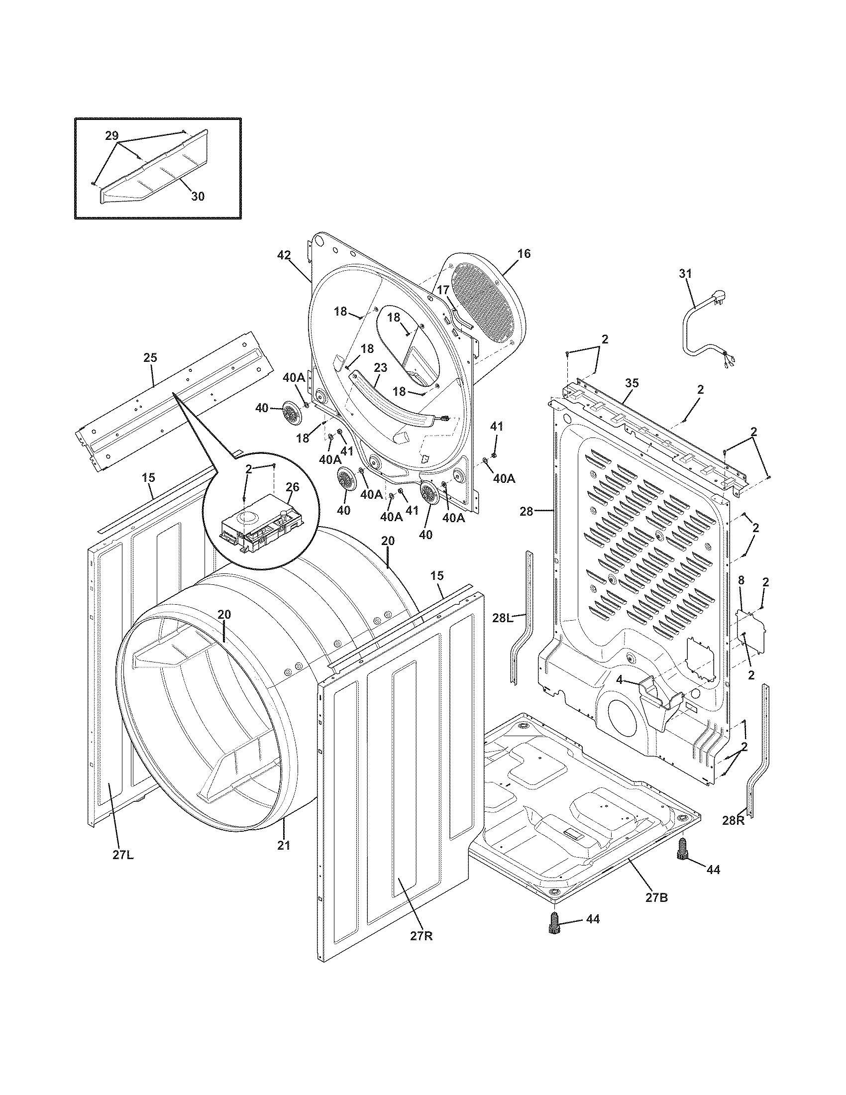 Frigidaire FAQG7072LN0 cabinet/drum diagram