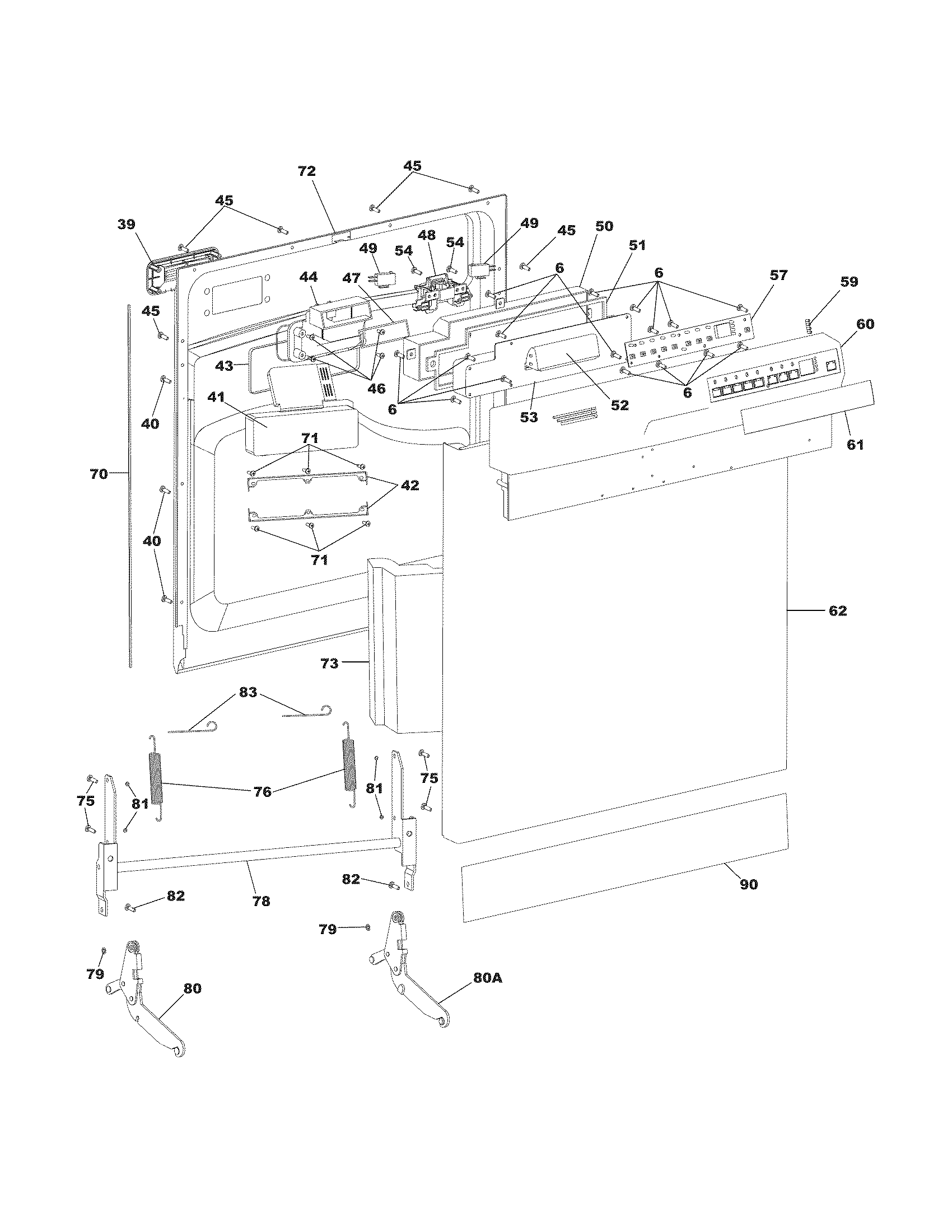 Frigidaire FDB2410HIS1 door/control panel diagram