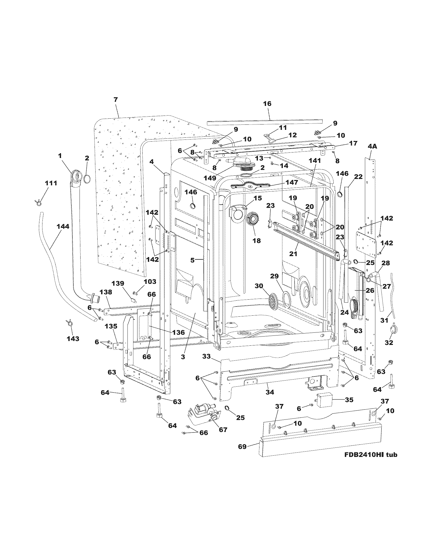 Frigidaire FDB2410HIS1 tub diagram