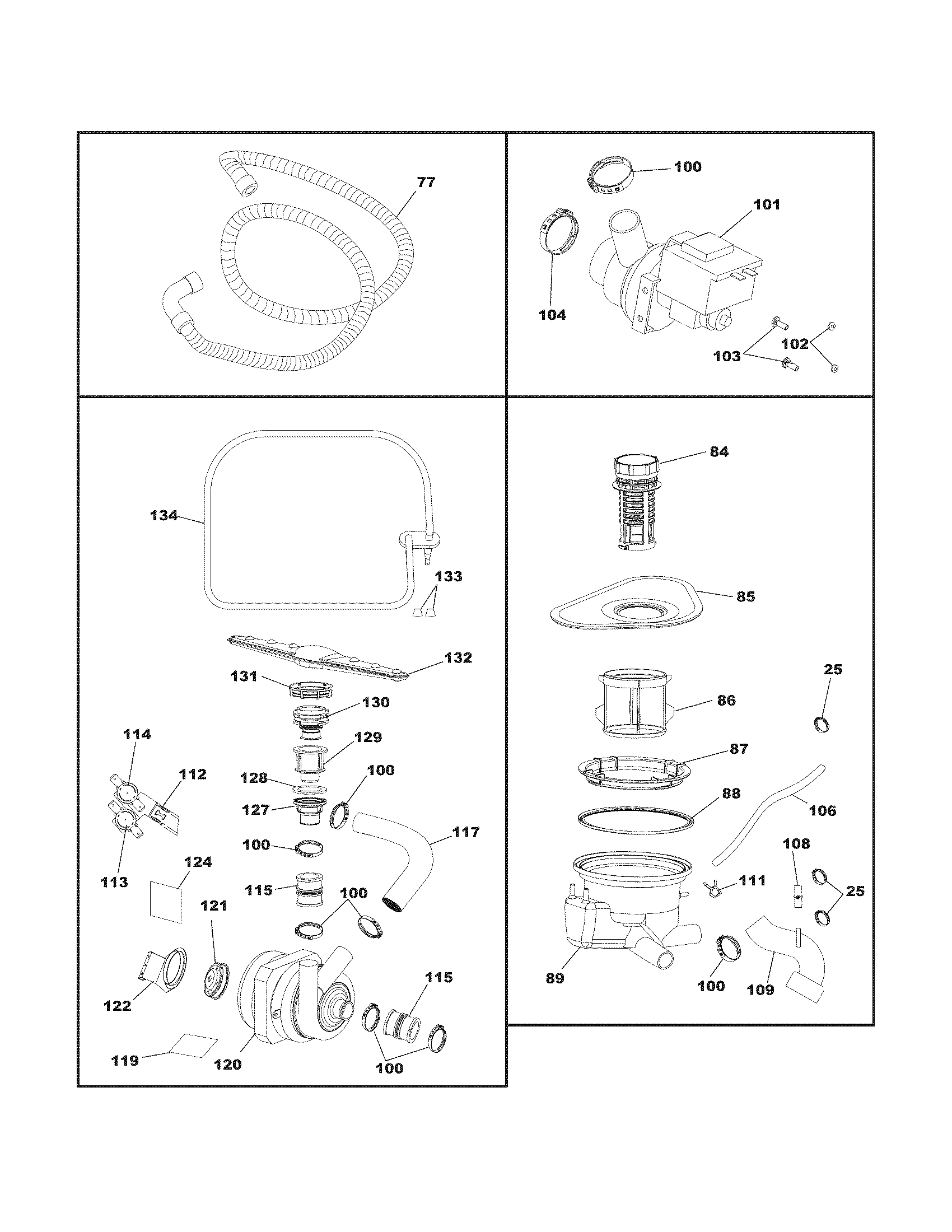 Frigidaire FDB2410HIS1 motor & pump diagram