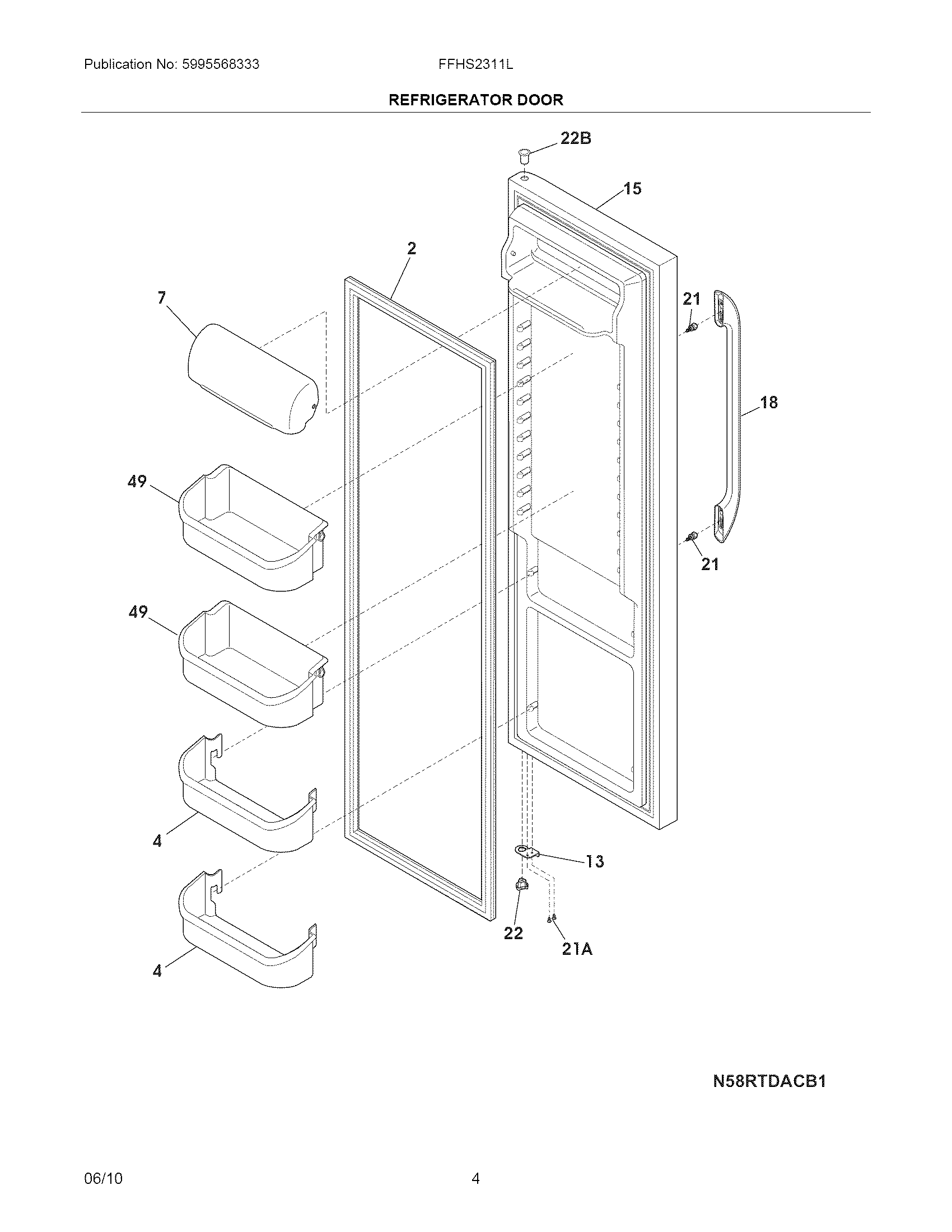 Frigidaire FFHS2311LB1 refrigerator door diagram