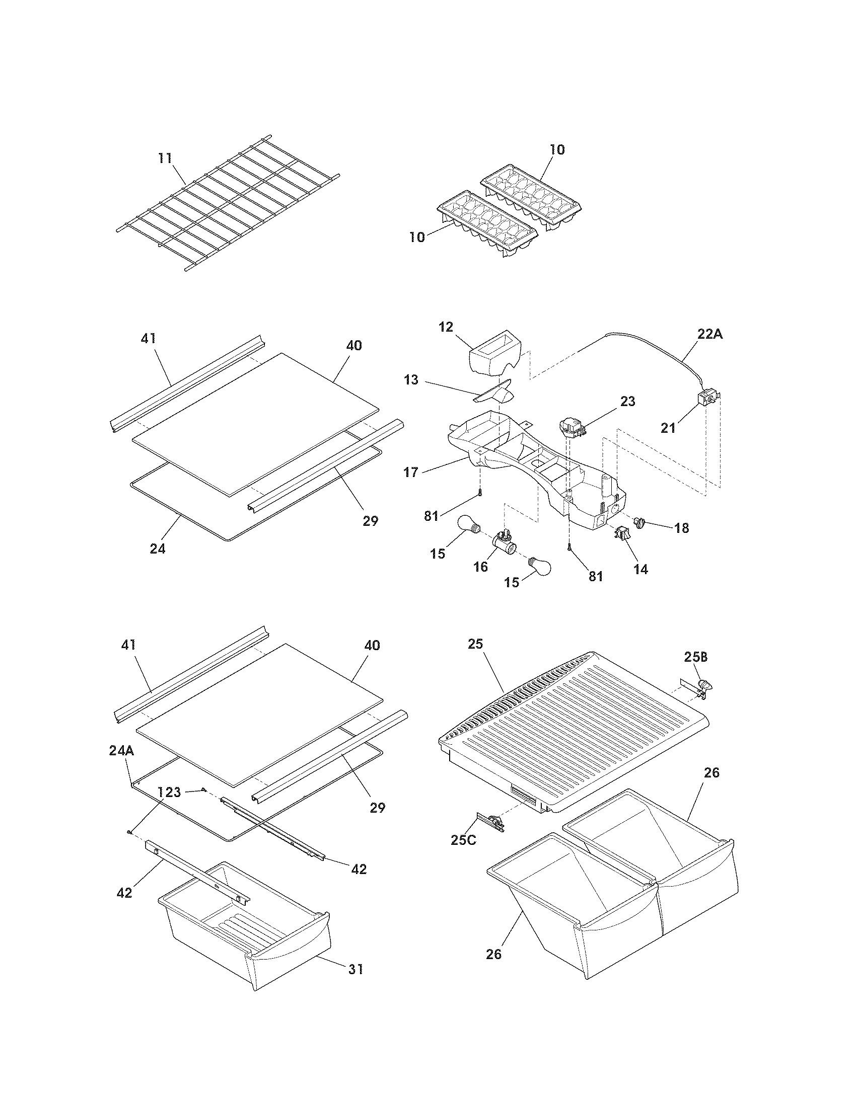 Kenmore 25361780010 shelves diagram