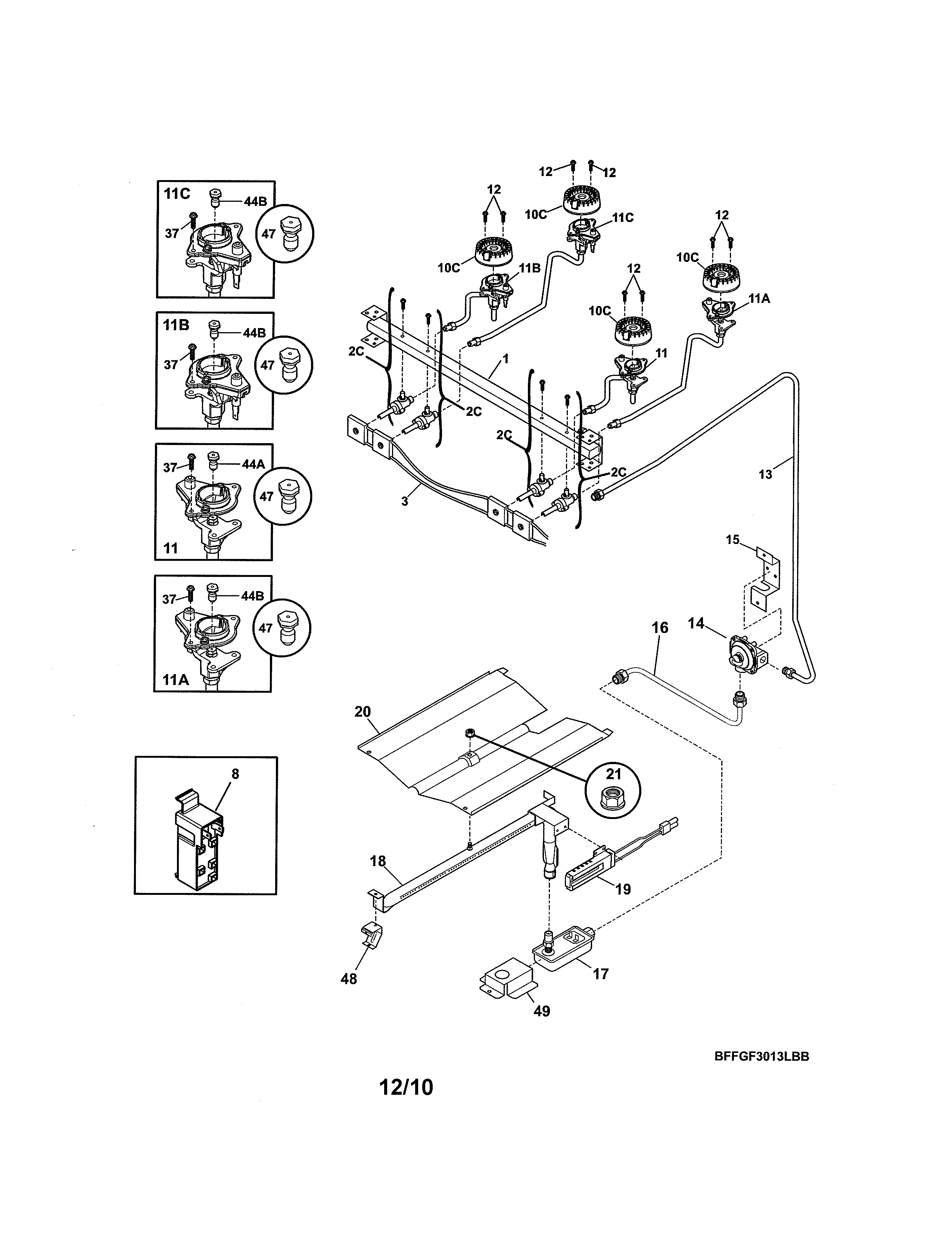 Frigidaire FFGF3013LBB burner diagram