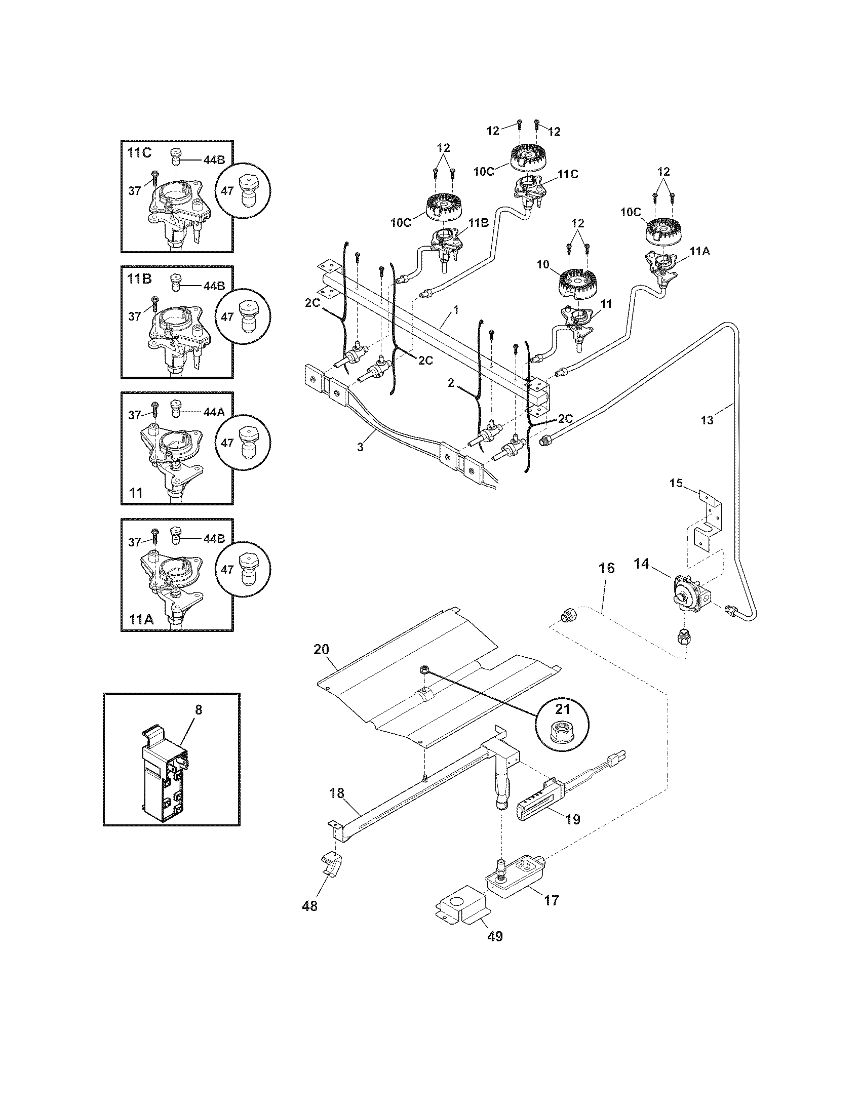 Frigidaire FFGF3015LBB burner diagram