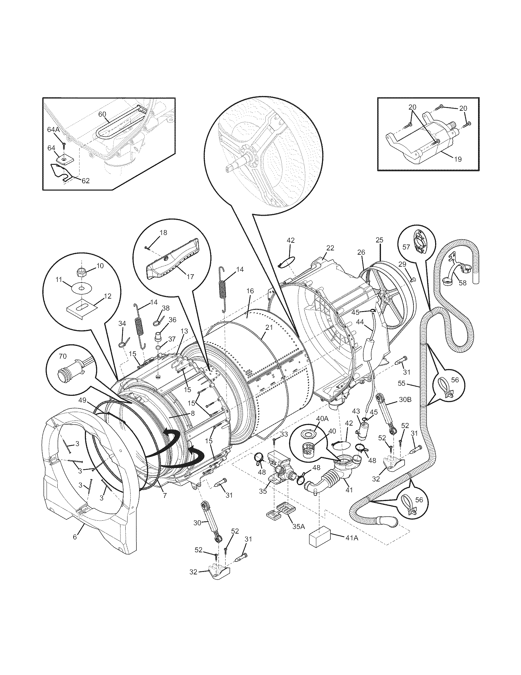 Frigidaire FAFS4473LW0 motor/tub diagram