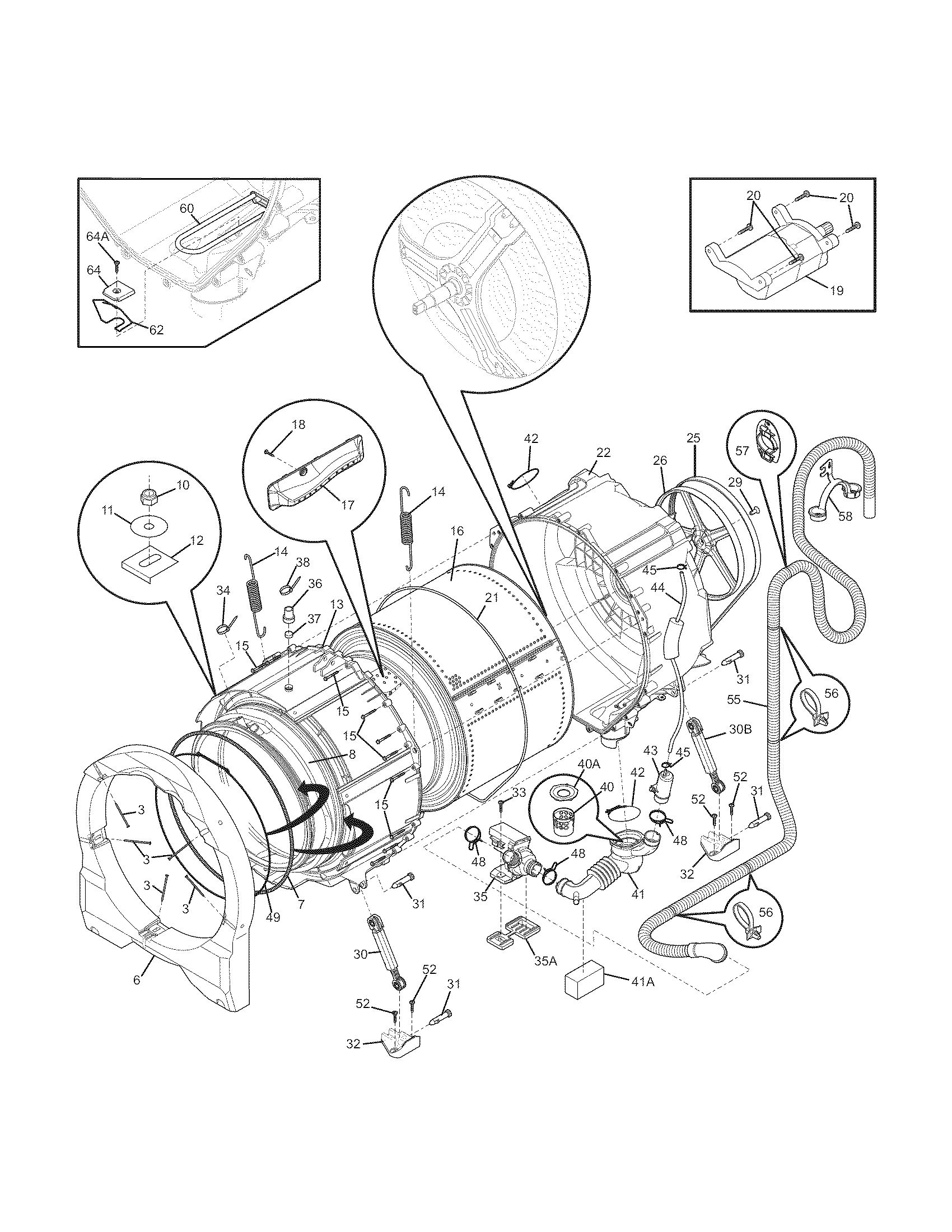 Frigidaire FAFS4272LN0 motor/tub diagram