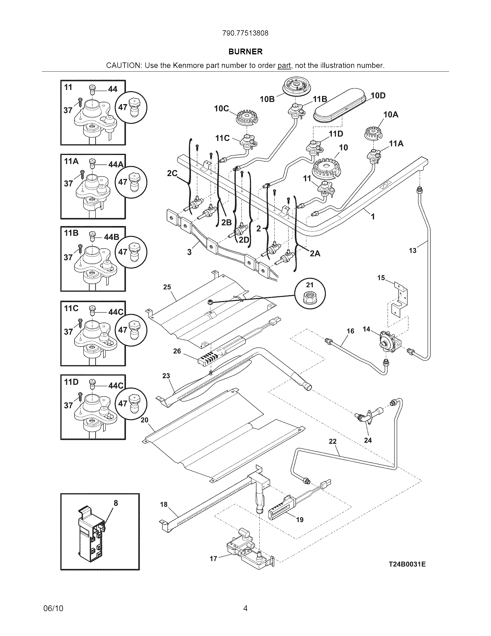 Kenmore Elite 79077513808 burner diagram