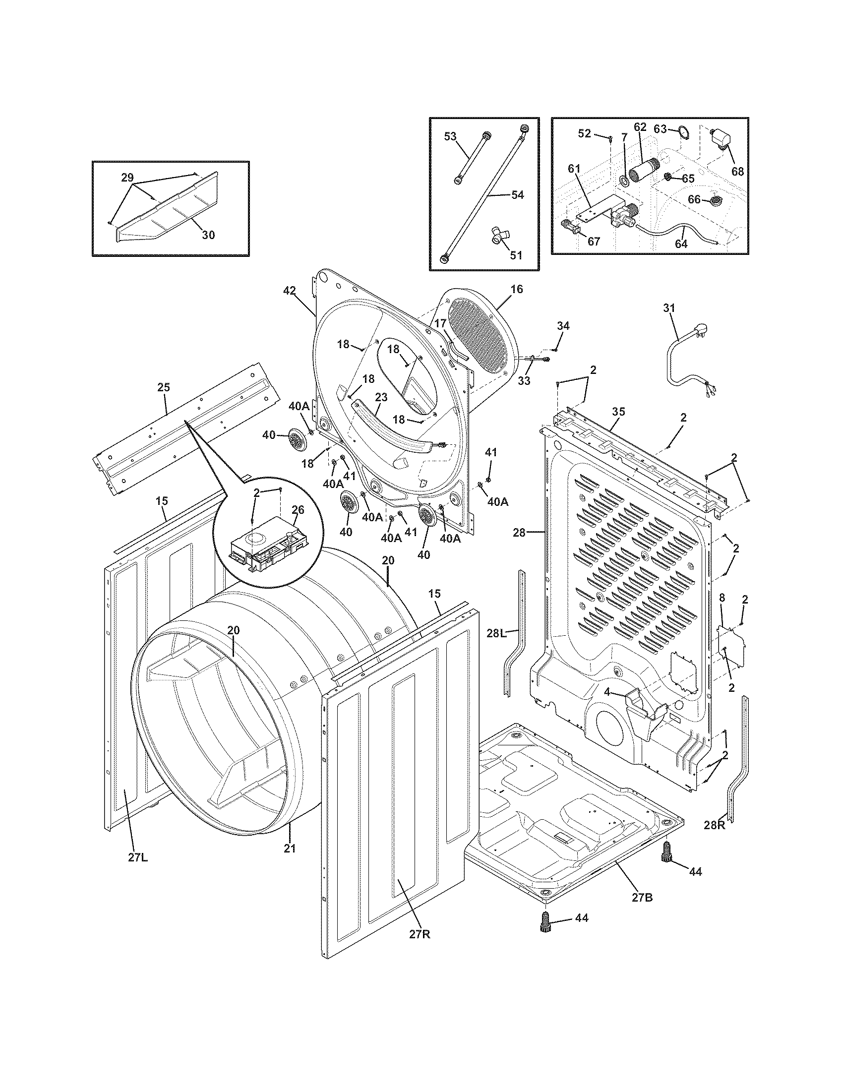 Frigidaire CASE7073LW0 cabinet/drum diagram