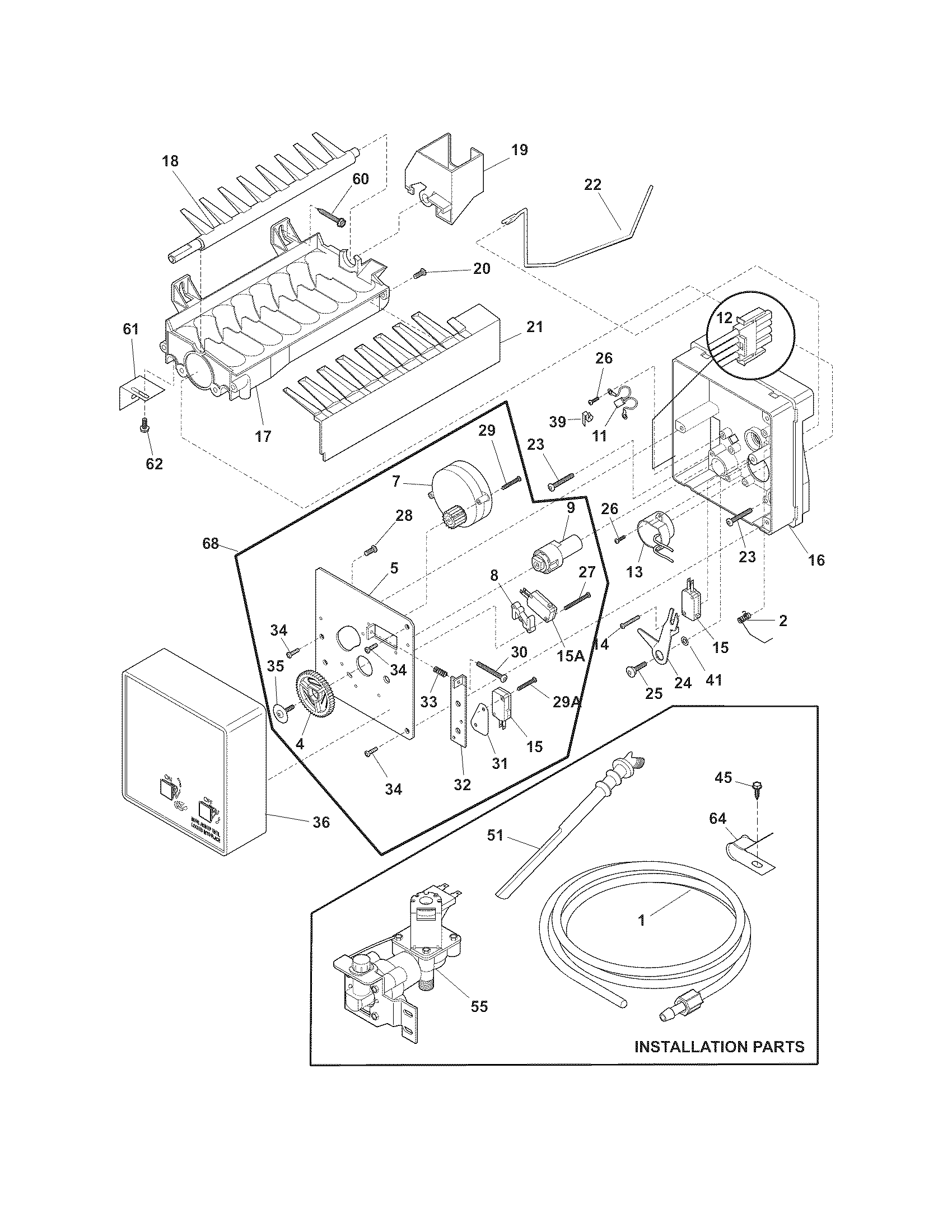Frigidaire FPHI2187KF1 ice maker diagram