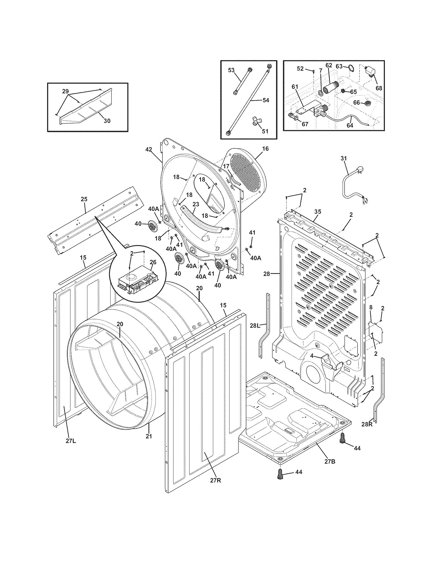 Frigidaire FASG7073LN0 cabinet/drum diagram