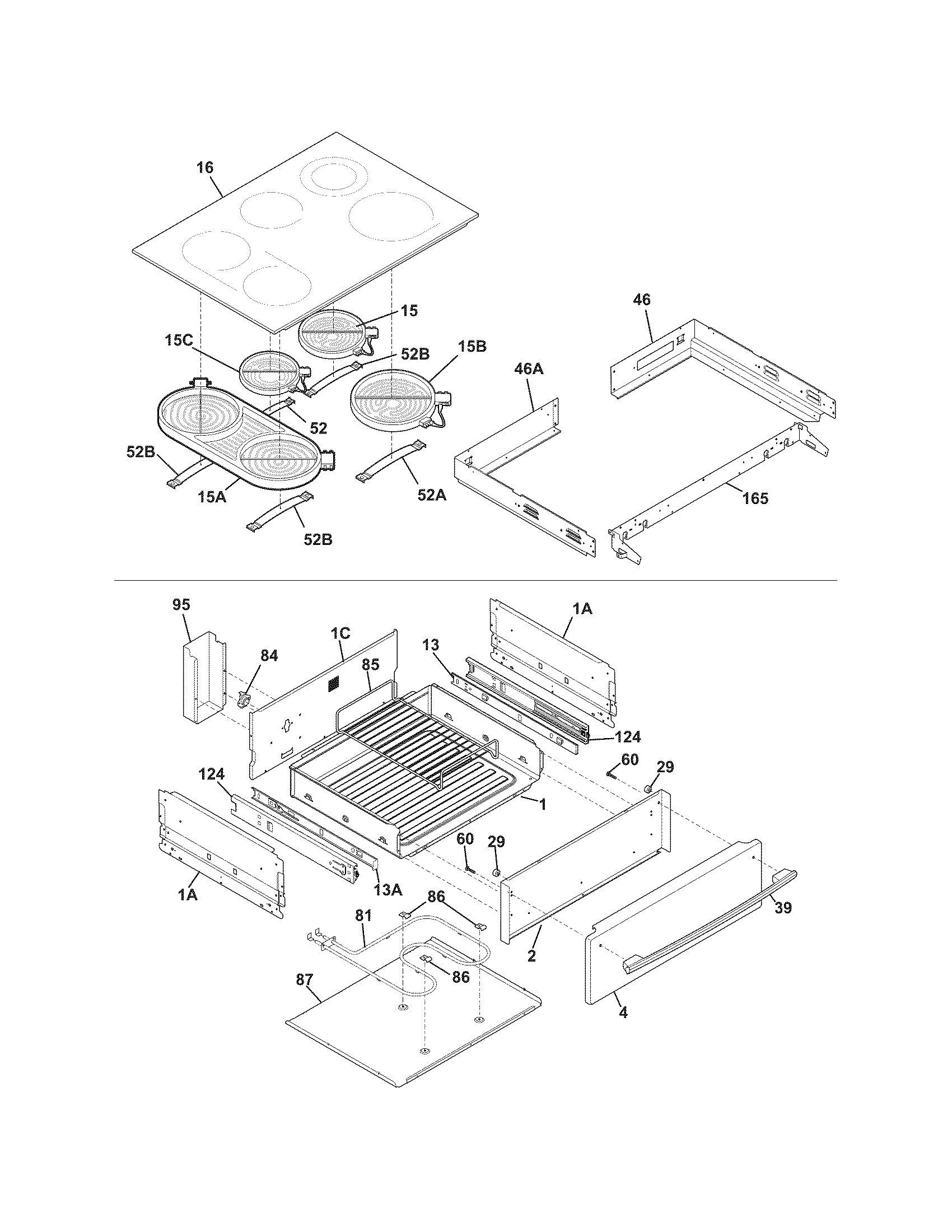 Frigidaire FPES3085KFC top/drawer diagram