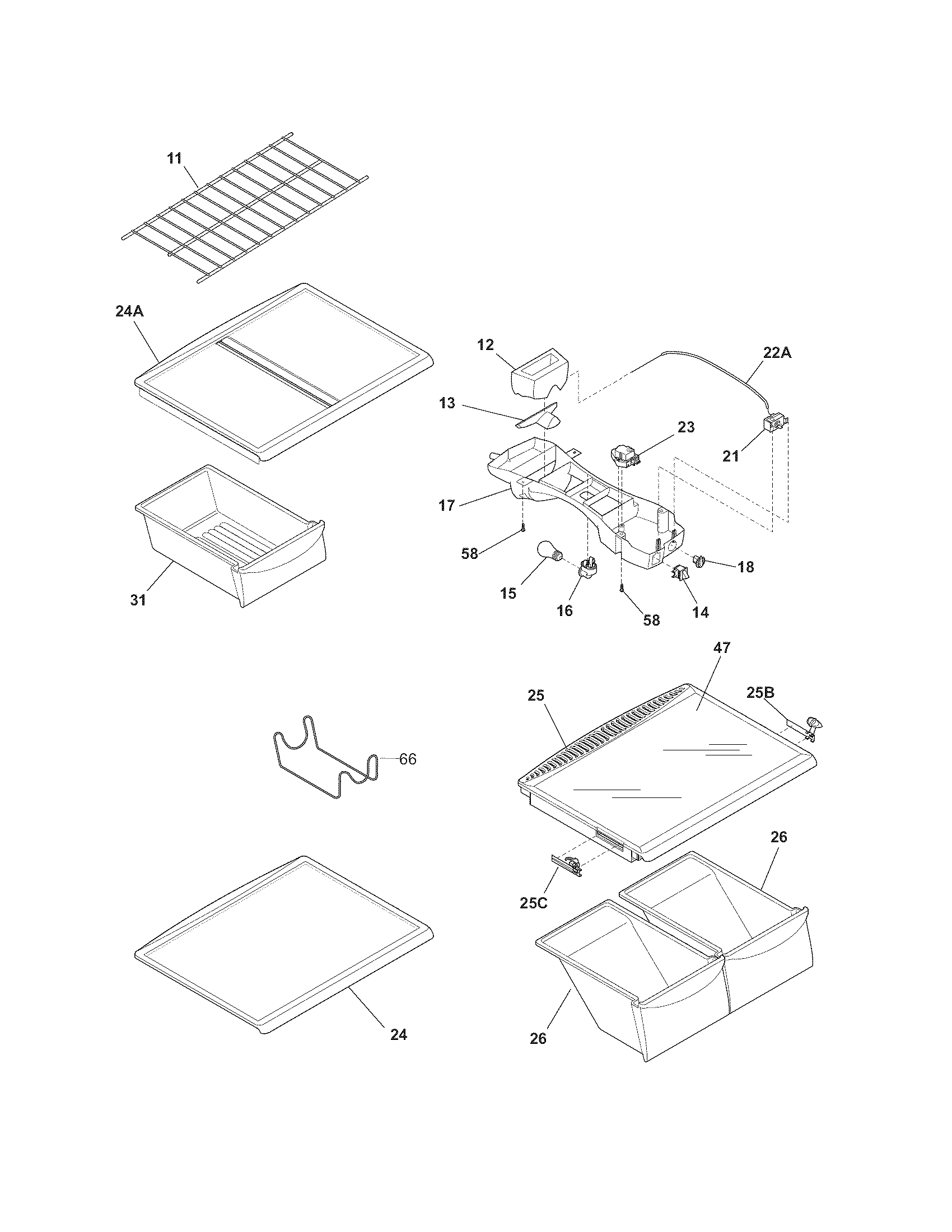 Frigidaire CFHT1843LS0 shelves diagram
