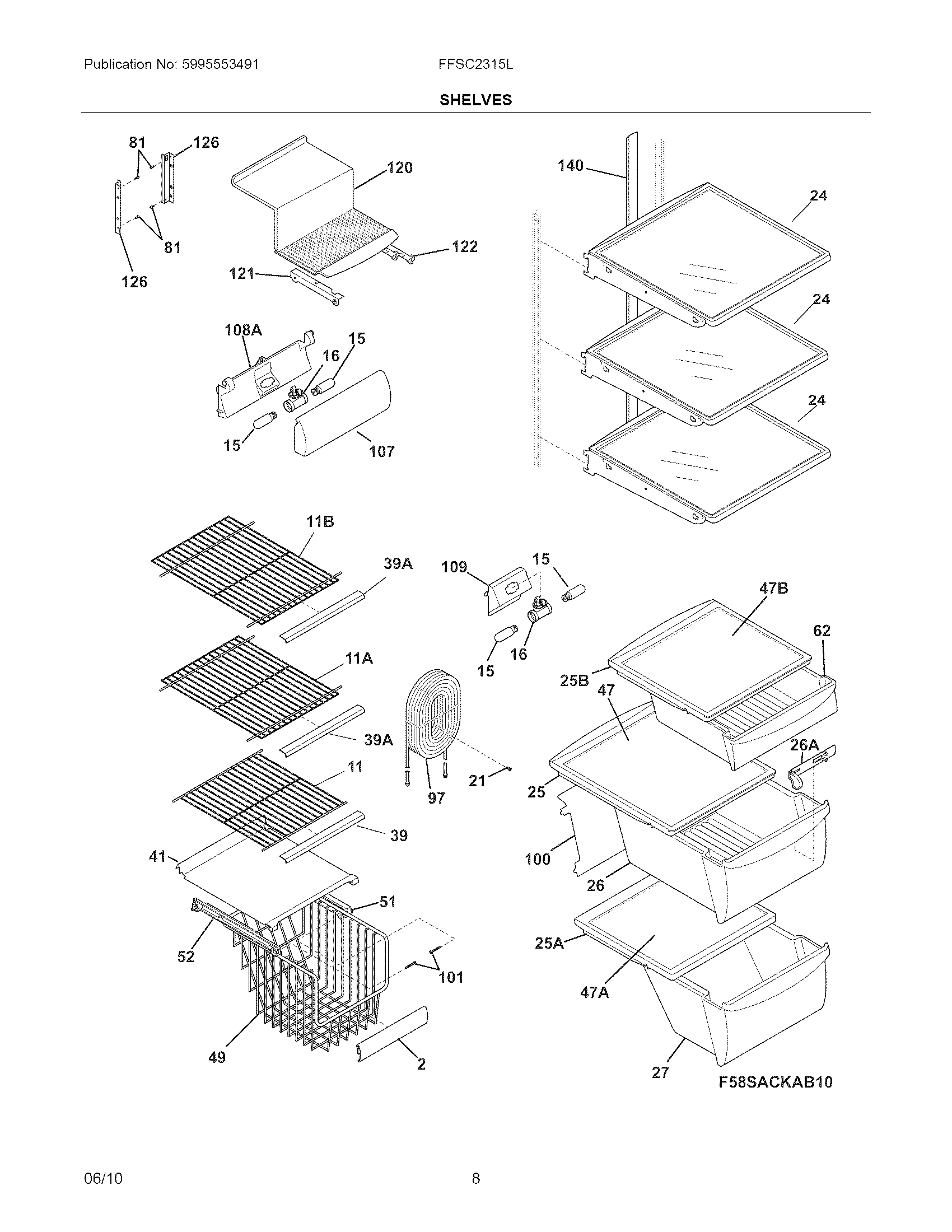 Frigidaire FFSC2315LS0 shelves diagram