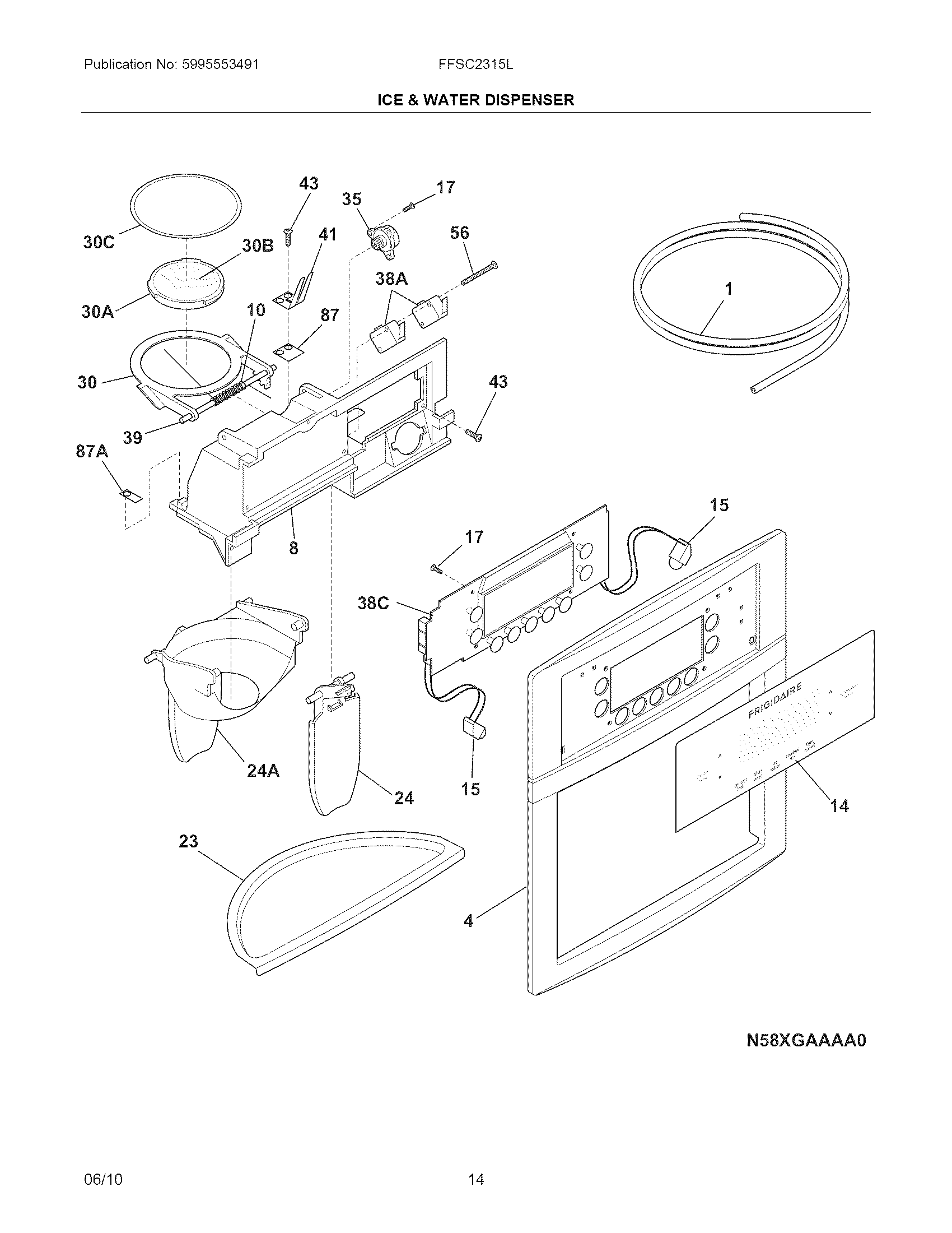 Frigidaire FFSC2315LS0 ice & water dispenser diagram