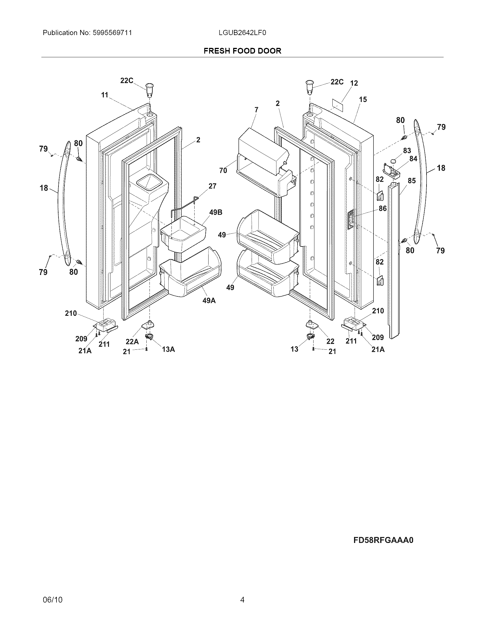 Frigidaire LGUB2642LF0 refrigerator doors diagram
