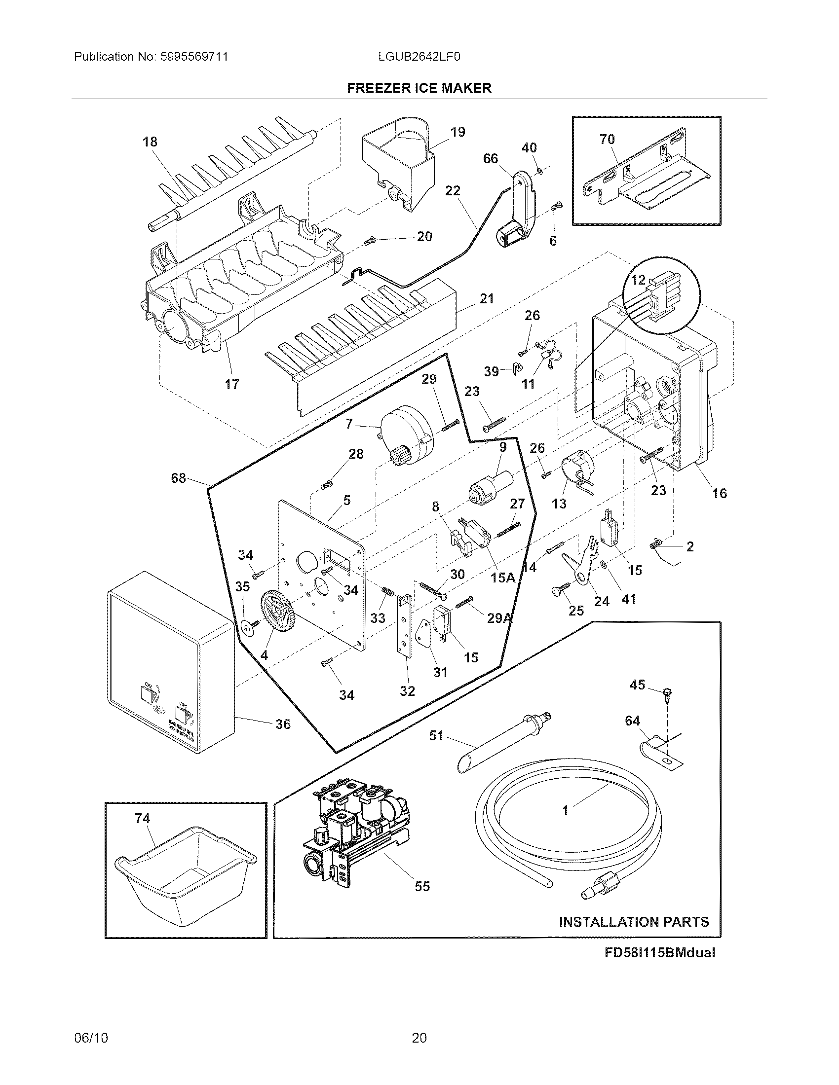 Frigidaire LGUB2642LF0 ice maker freezer diagram