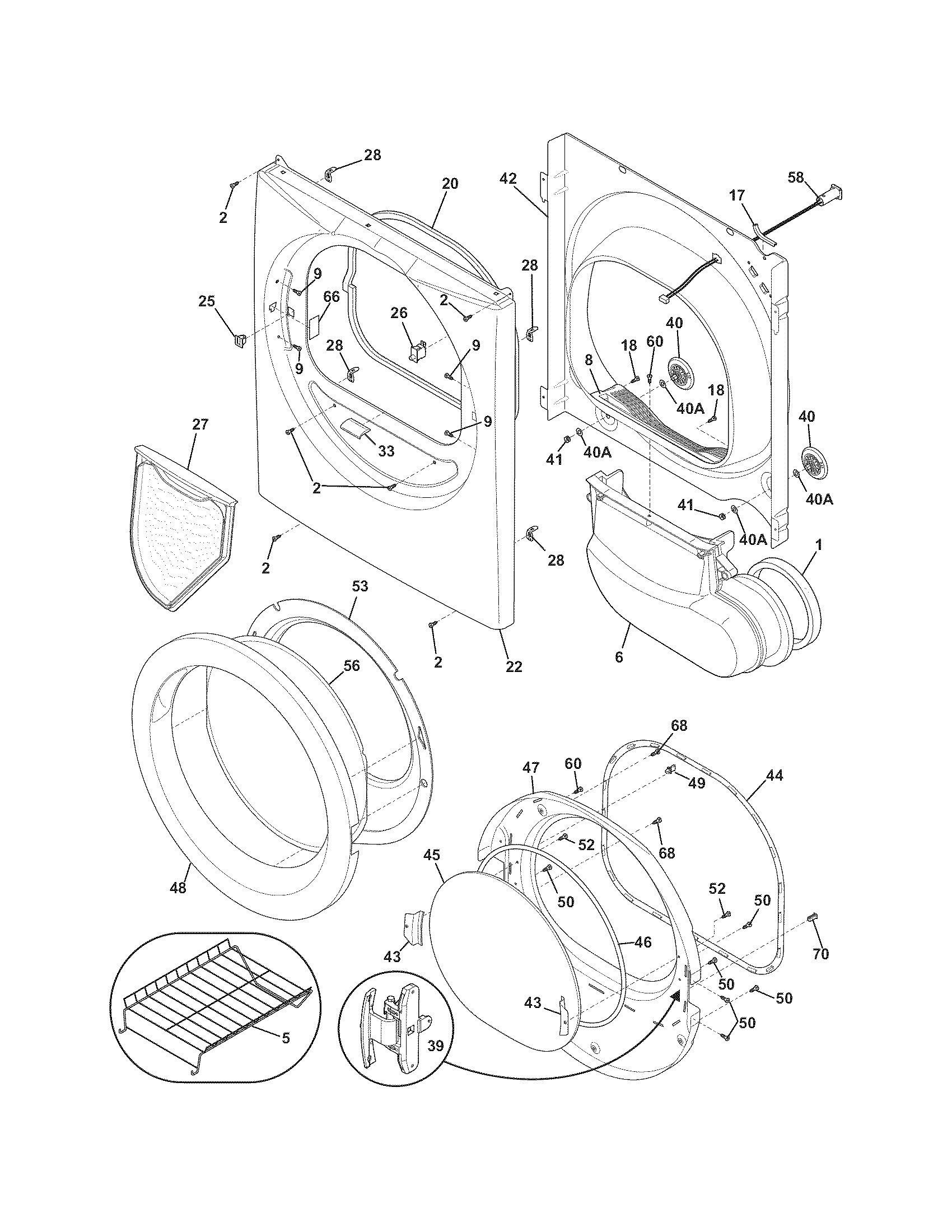 Frigidaire FASG7074LN0 front panel/lint filter diagram