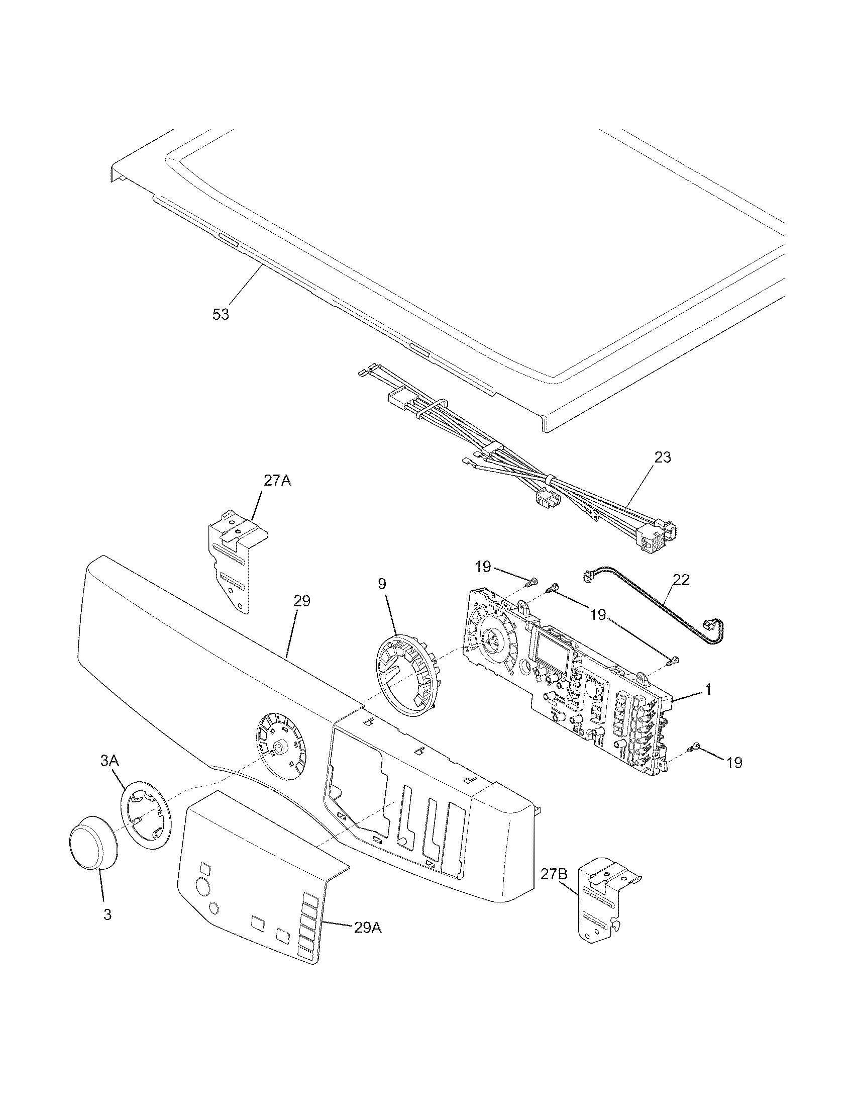 Frigidaire FASE7074LW0 controls/top panel diagram