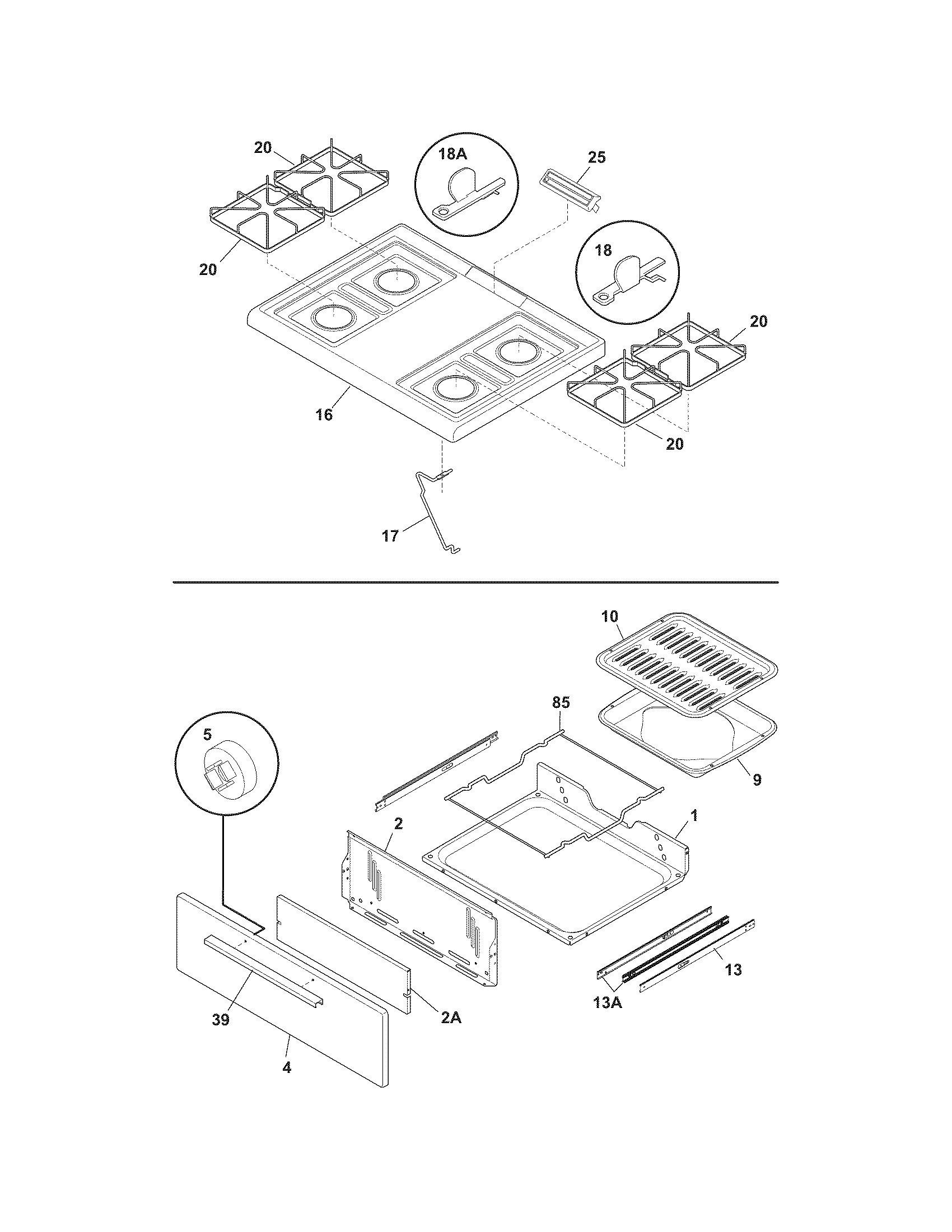 Frigidaire FFGF3011LBB top/drawer diagram