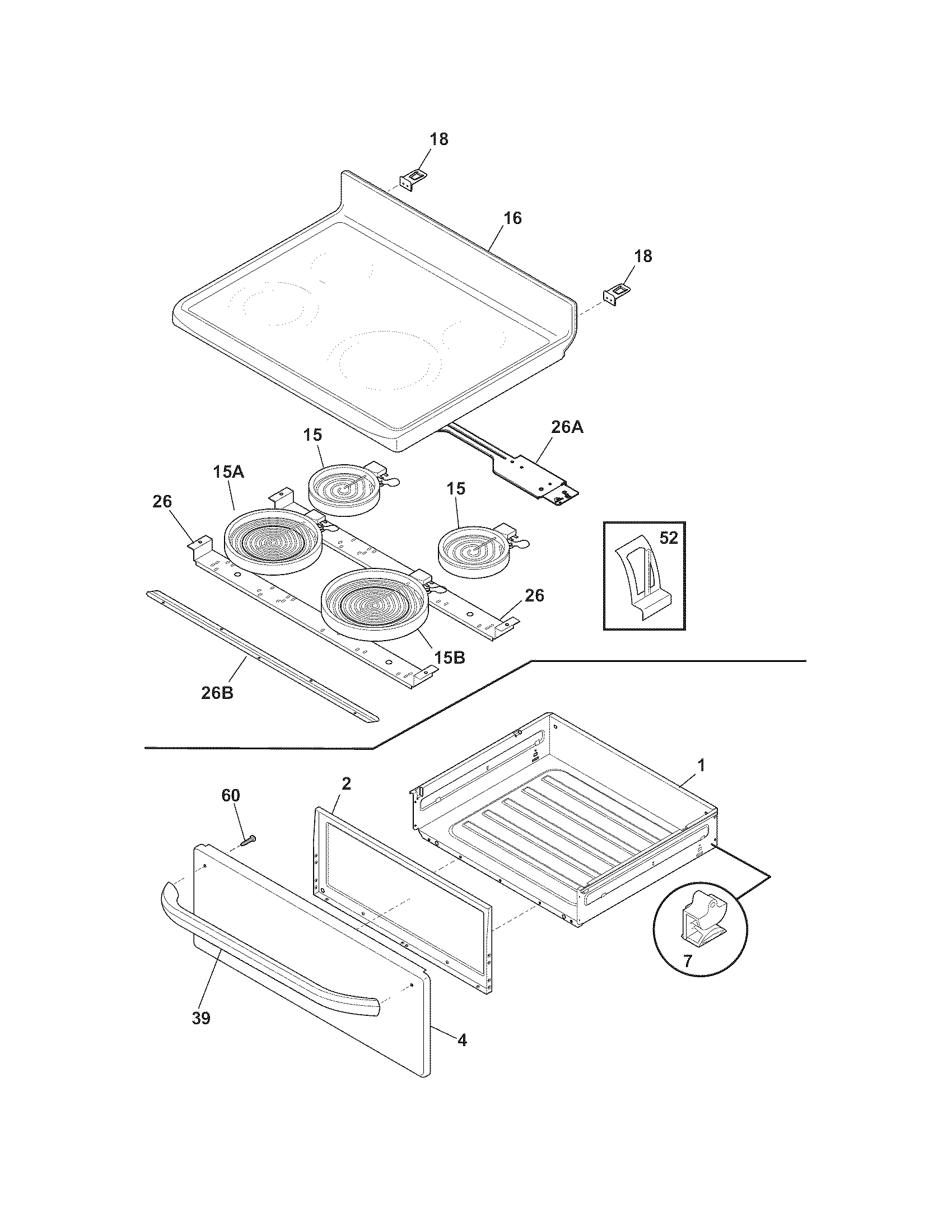 Frigidaire BKEF3048LSC top/drawer diagram