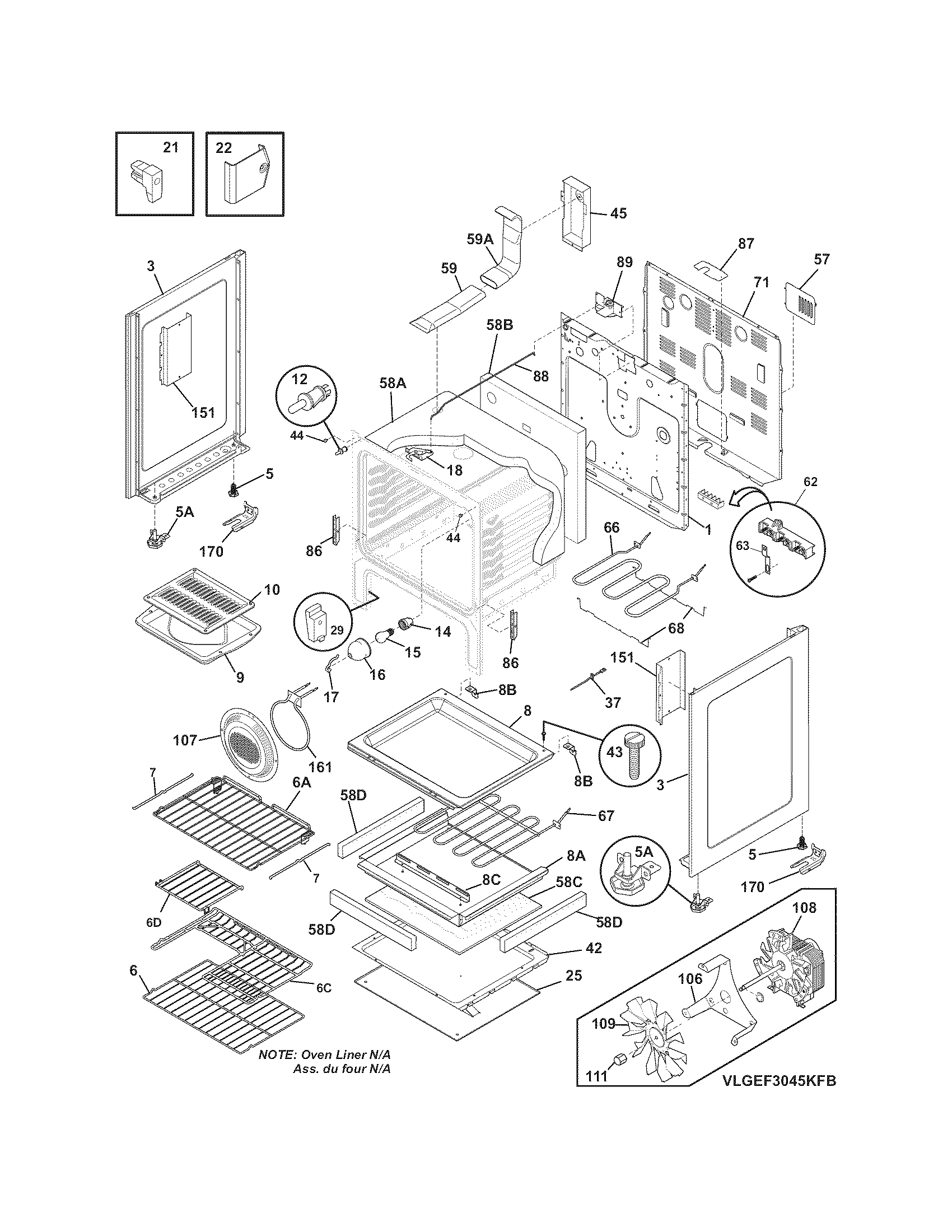 Frigidaire LGEF3045KFC body diagram