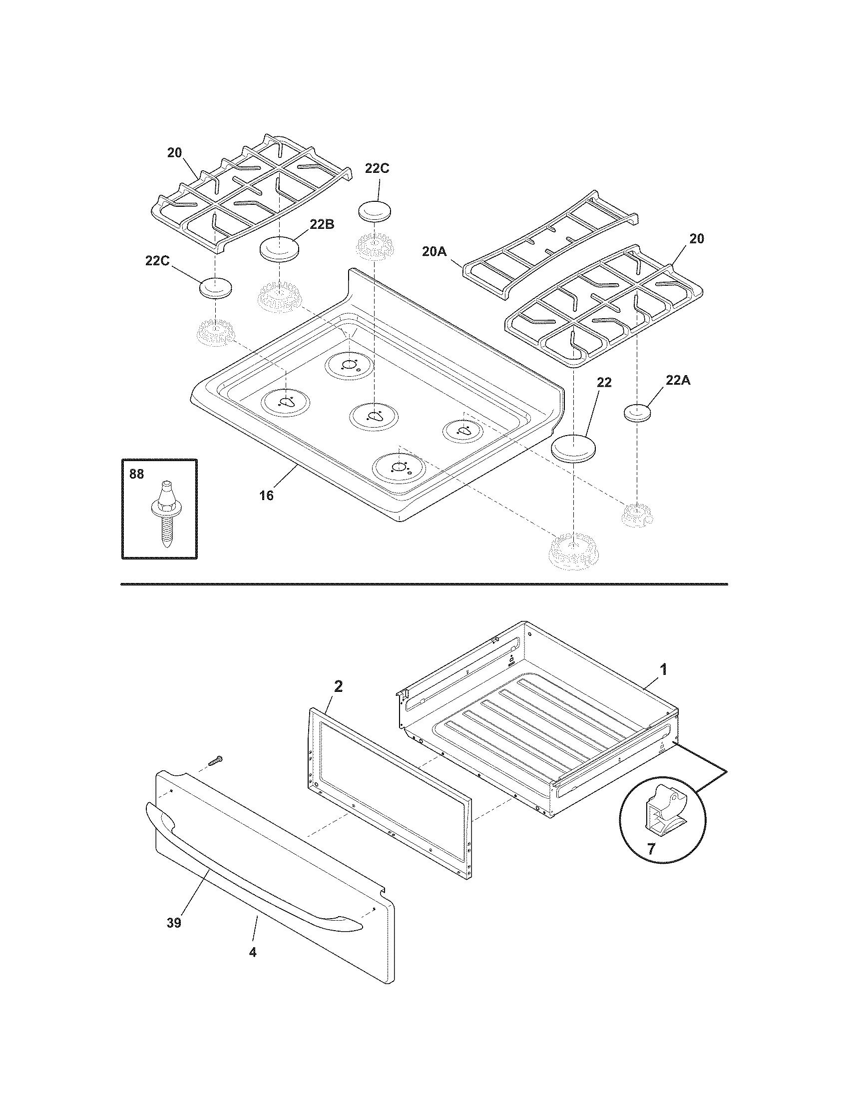 Kenmore 7907138370A top/drawer diagram