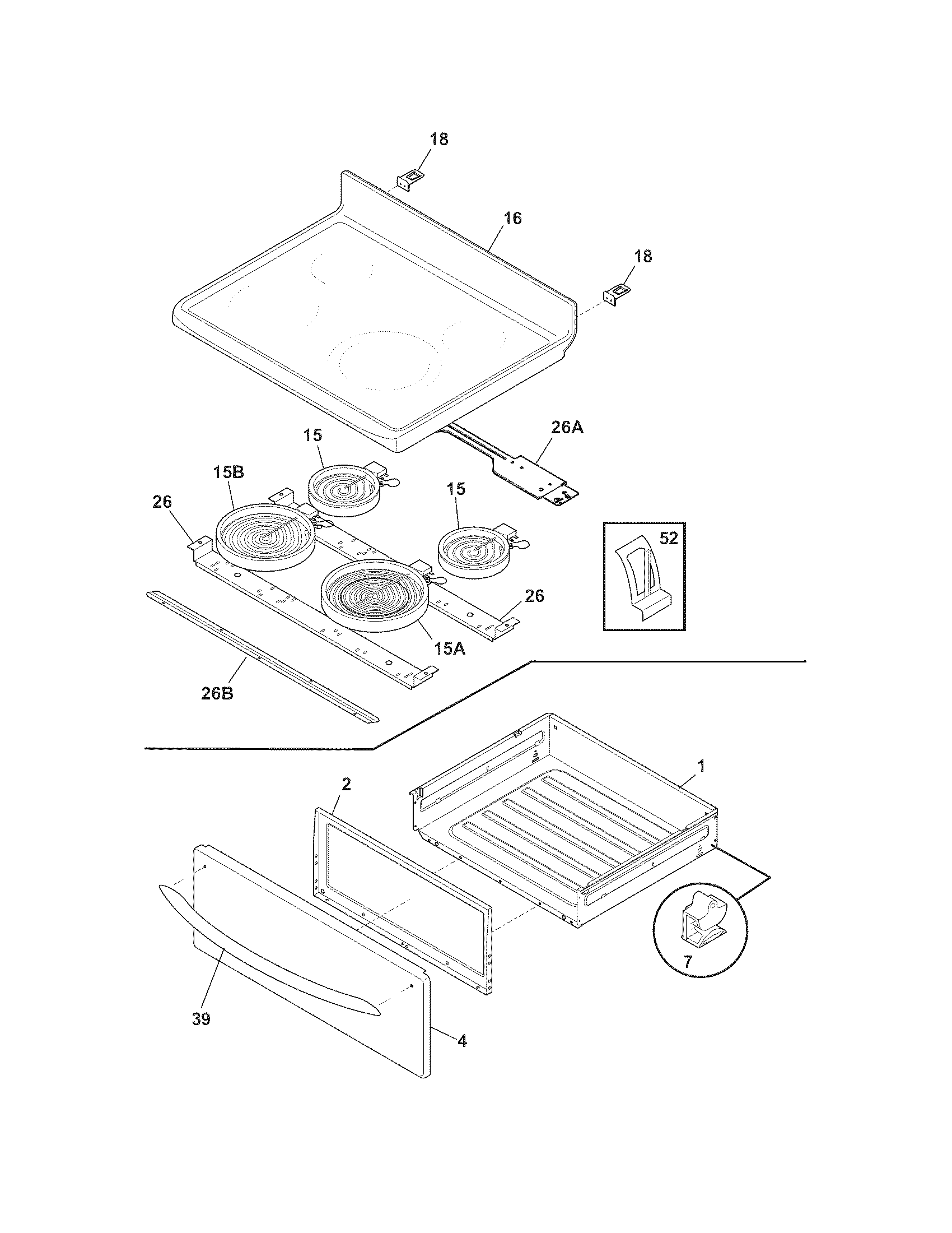 Frigidaire FEFL67HCH top/drawer diagram