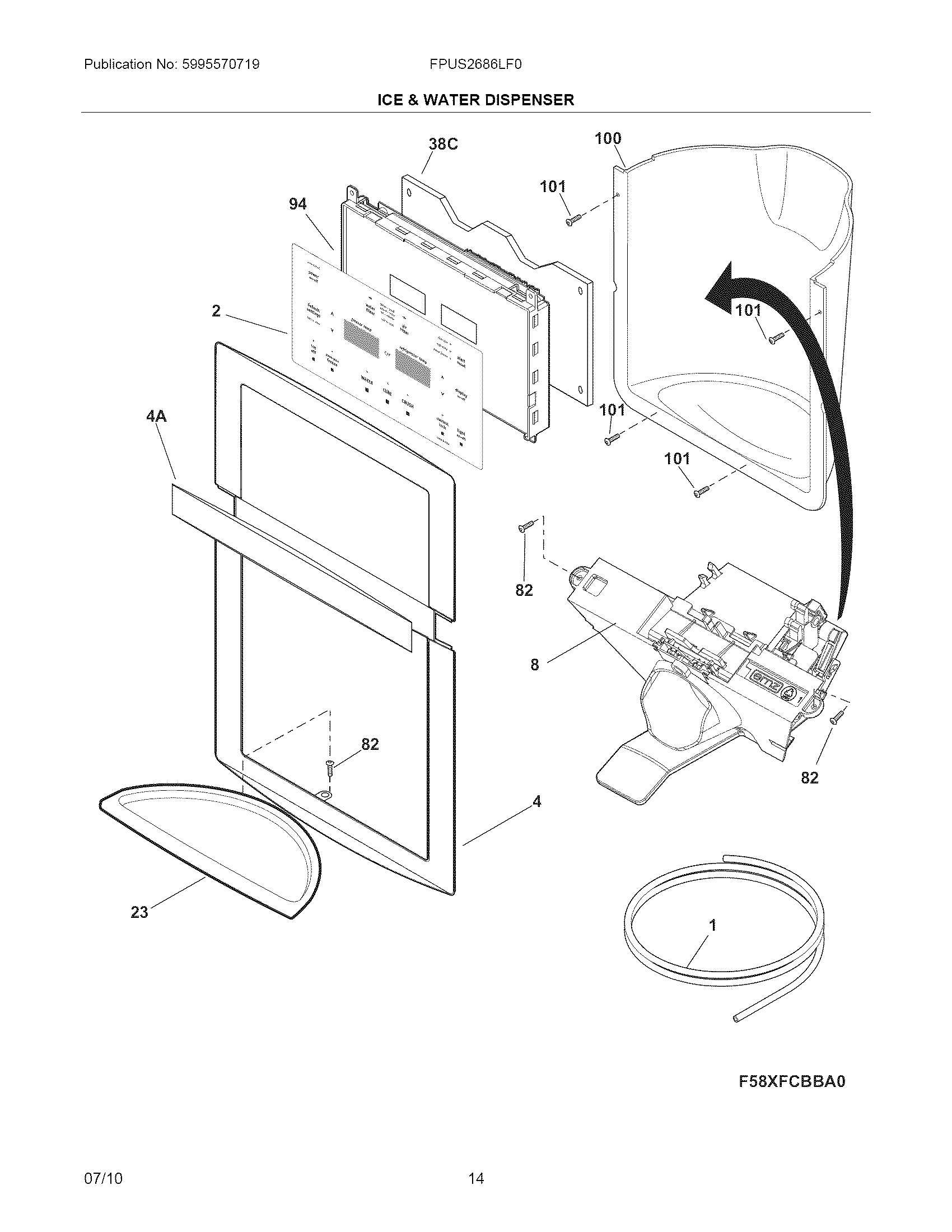 Frigidaire FPUS2686LF0 ice & water dispenser diagram