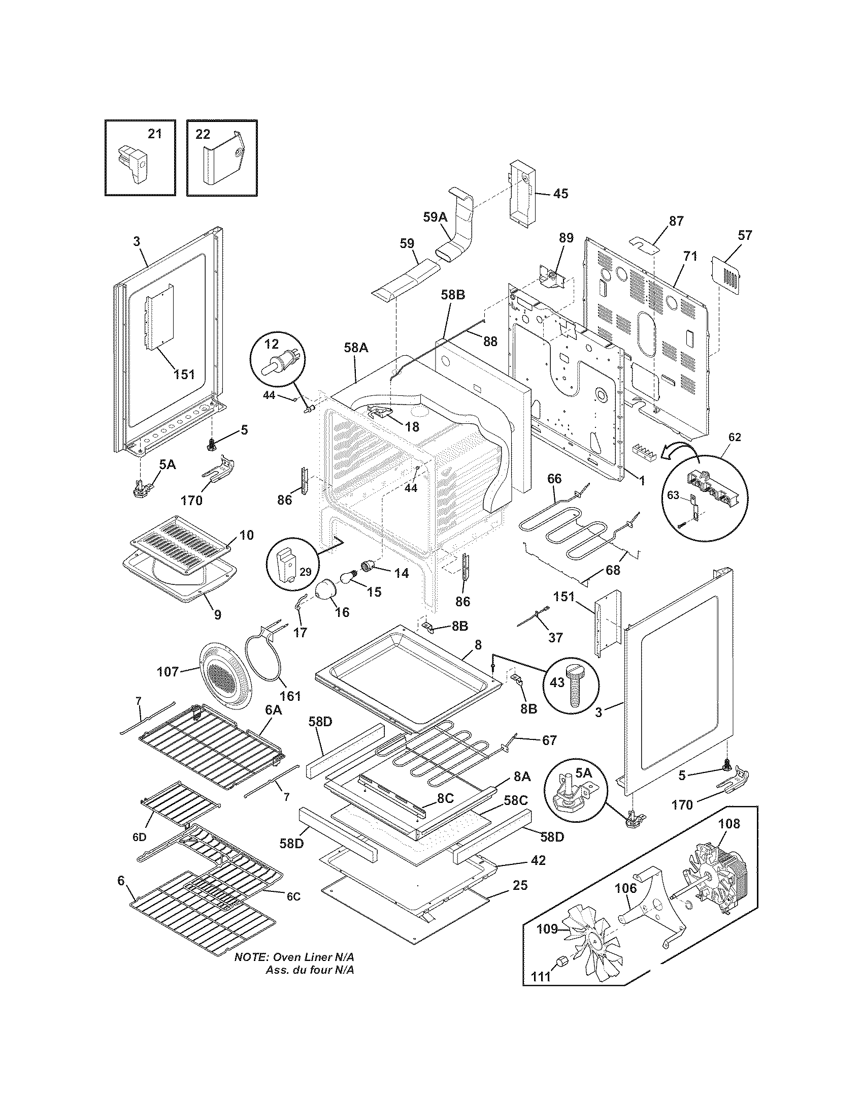 Frigidaire LGEF3043KFD body diagram