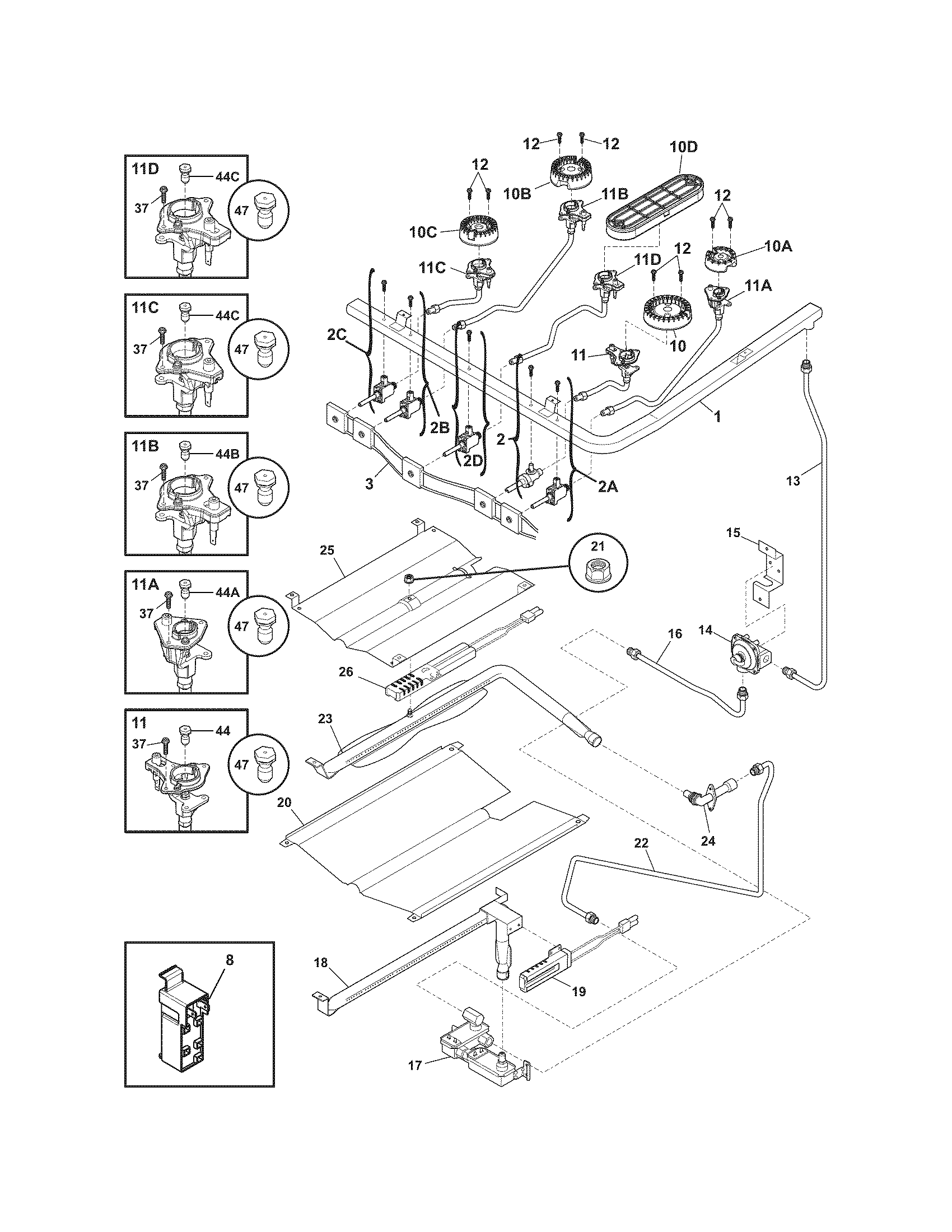 Frigidaire FGGF3076KBH burner diagram