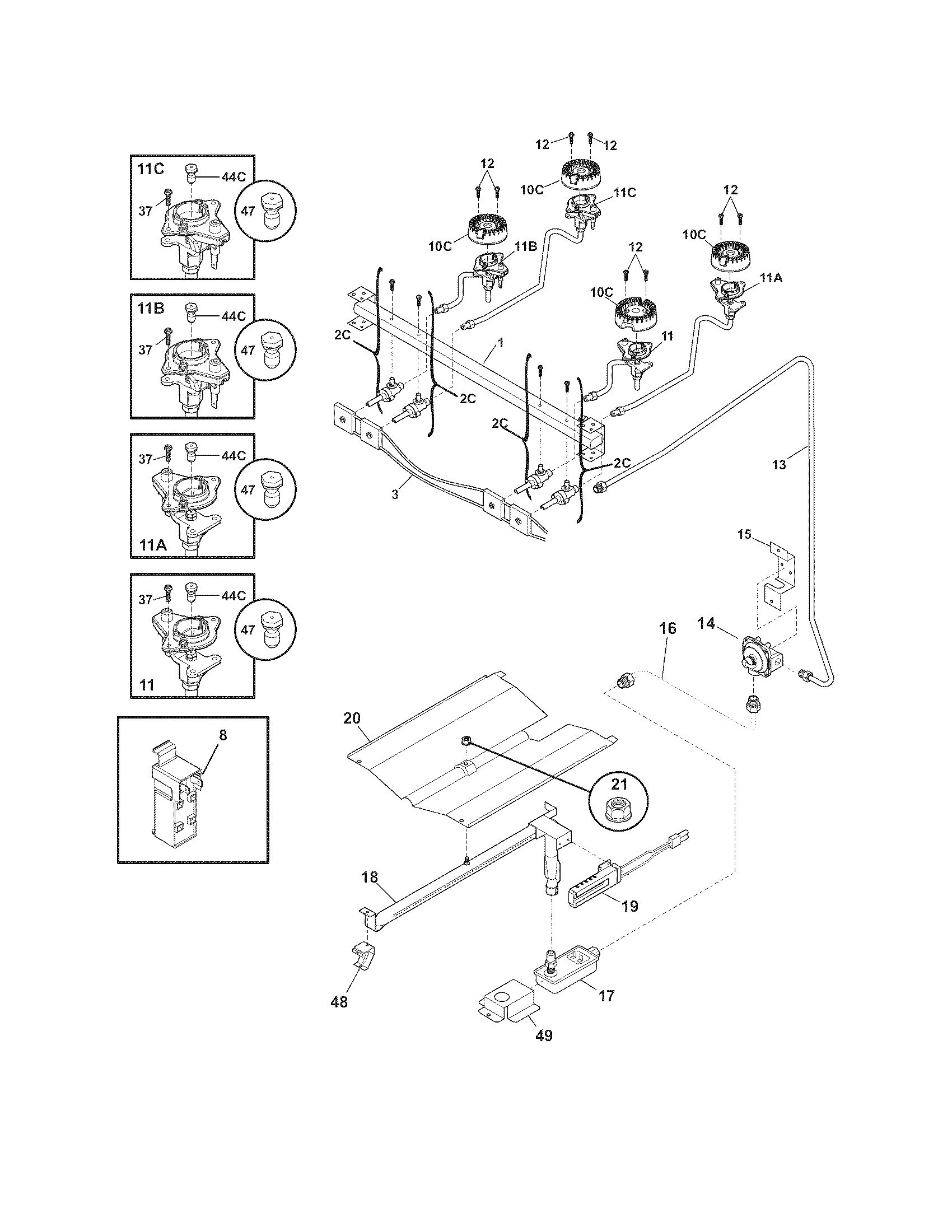 Frigidaire FGFS36FWH burner diagram