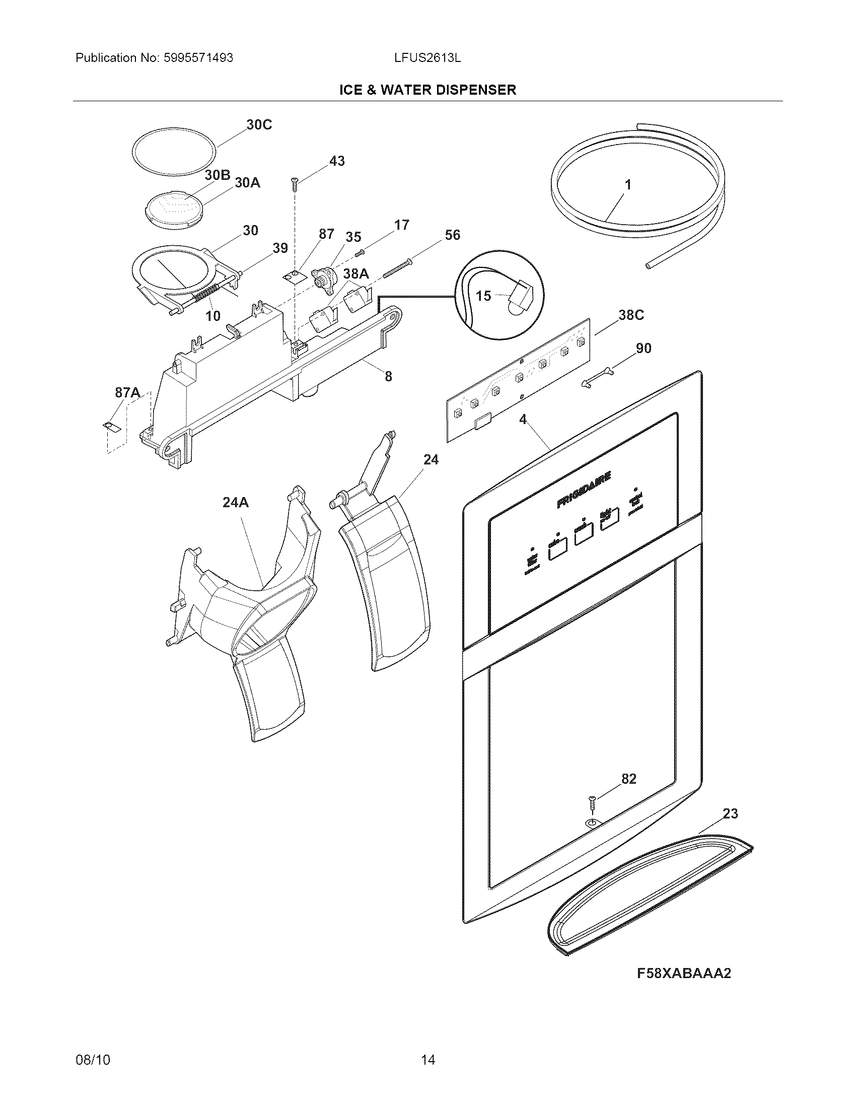 Frigidaire LFUS2613LP1 ice & water dispenser diagram