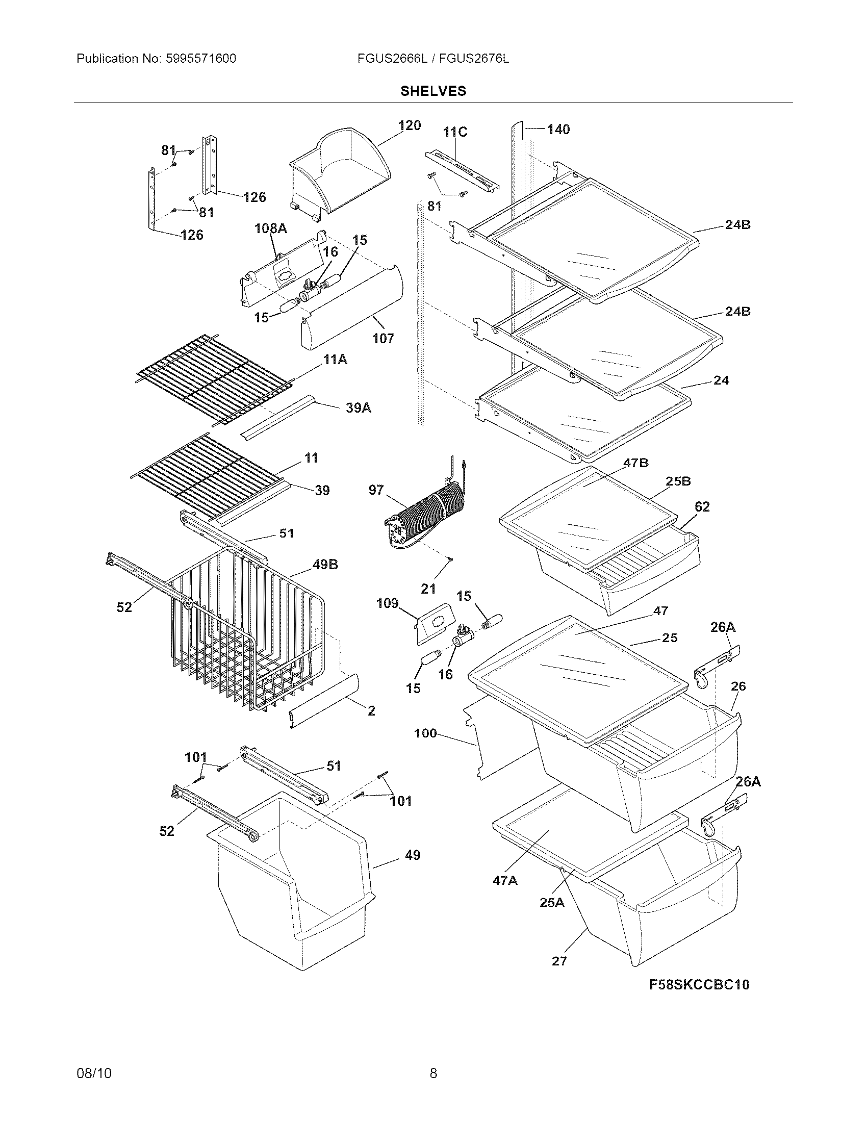 Frigidaire FGUS2666LP0 shelves diagram