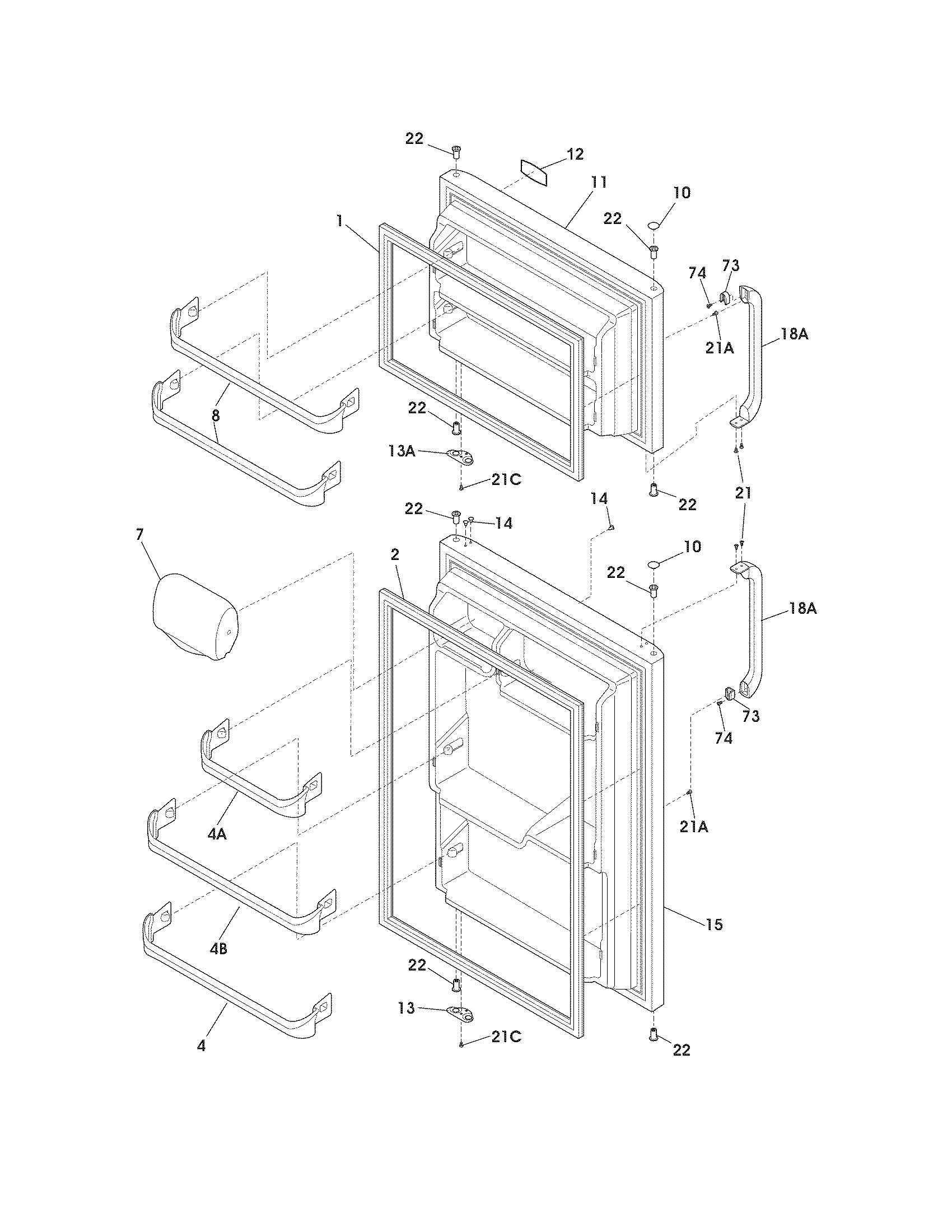 Frigidaire FFHT1515LW2 door diagram