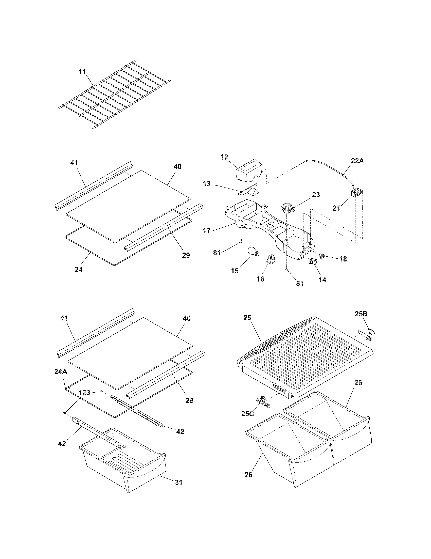Frigidaire FFHT1515LW2 shelves diagram