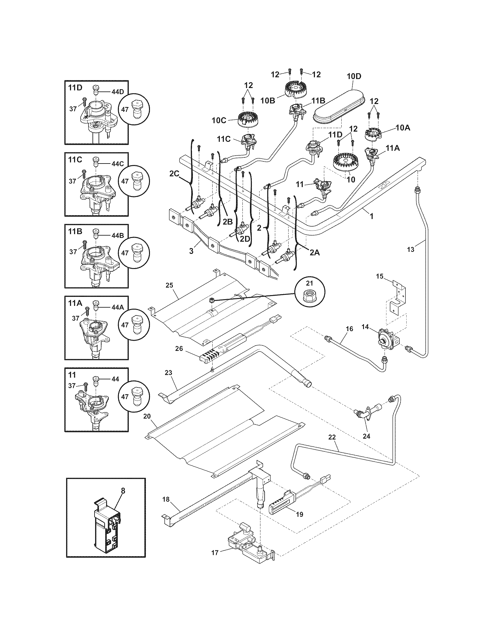 Frigidaire LGGF3033KWG burner diagram