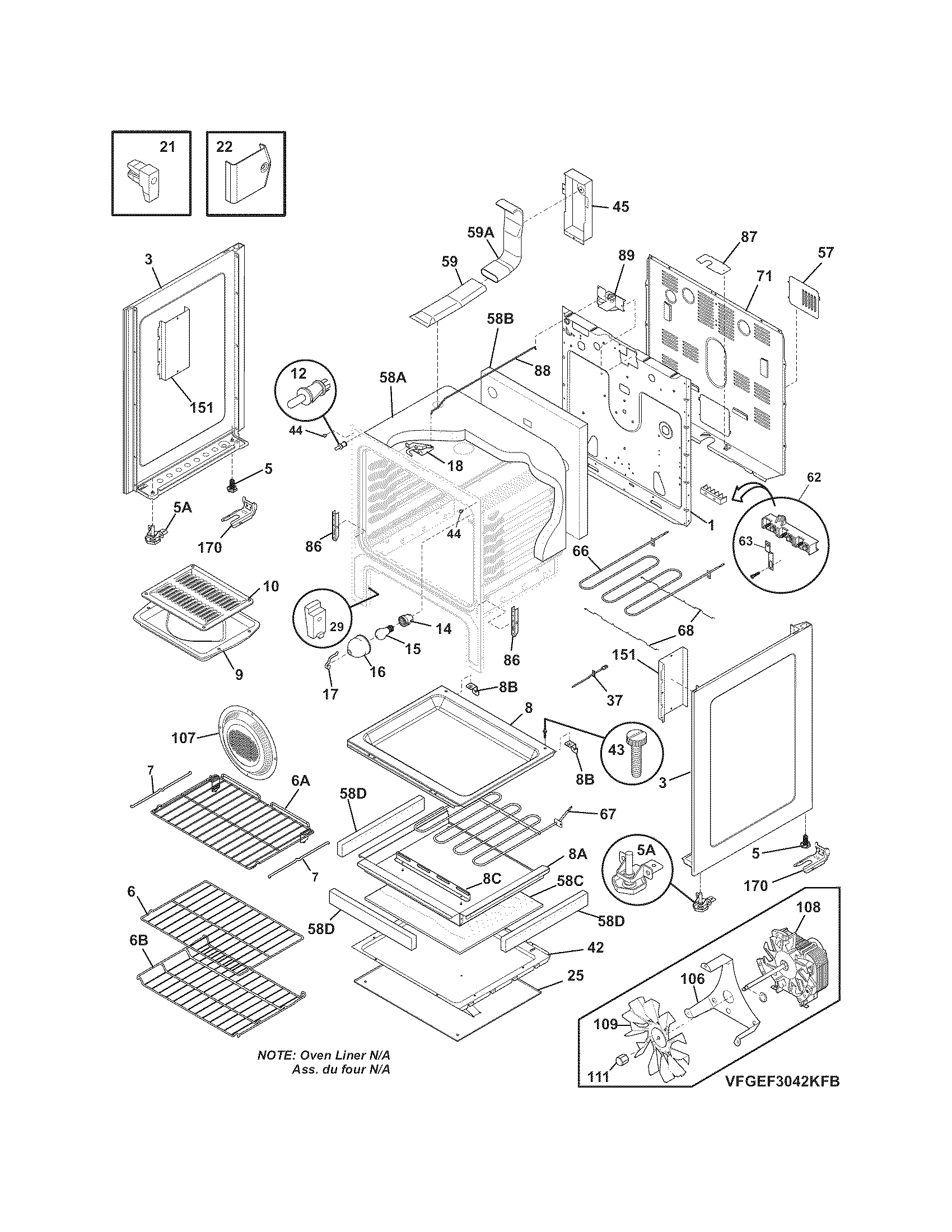 Frigidaire FGEF3042KFD body diagram