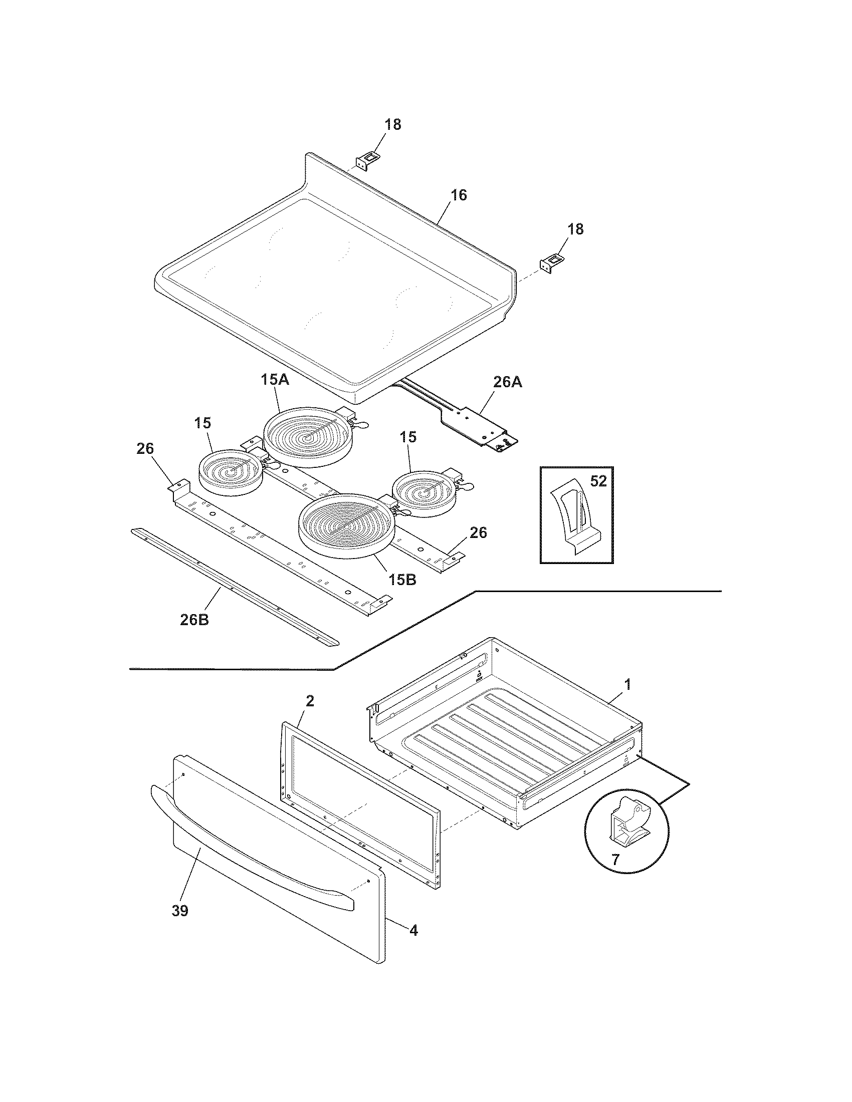 Frigidaire FEF336ECM top/drawer diagram