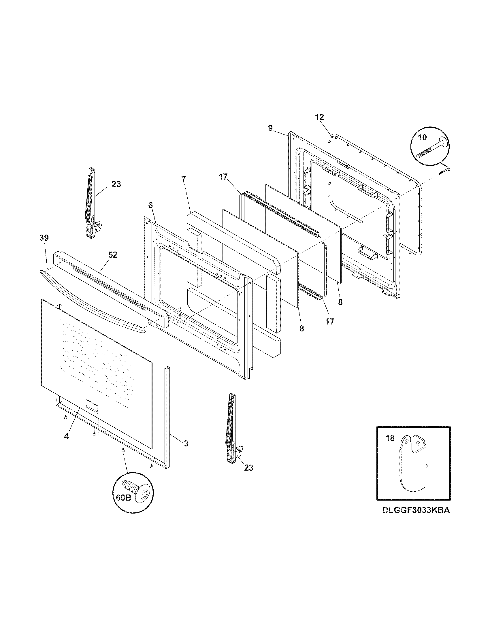 Frigidaire FGGF3076KBG door diagram