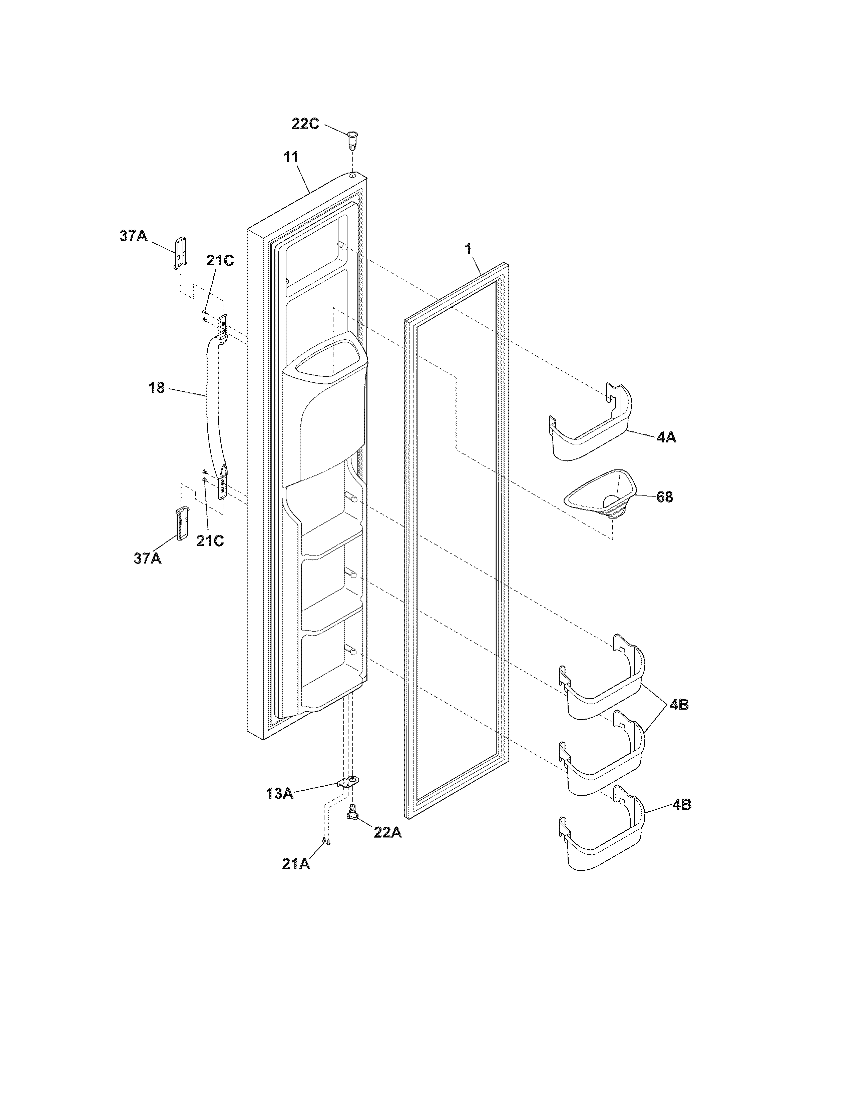 Frigidaire FRS6R3JW7 freezer door diagram
