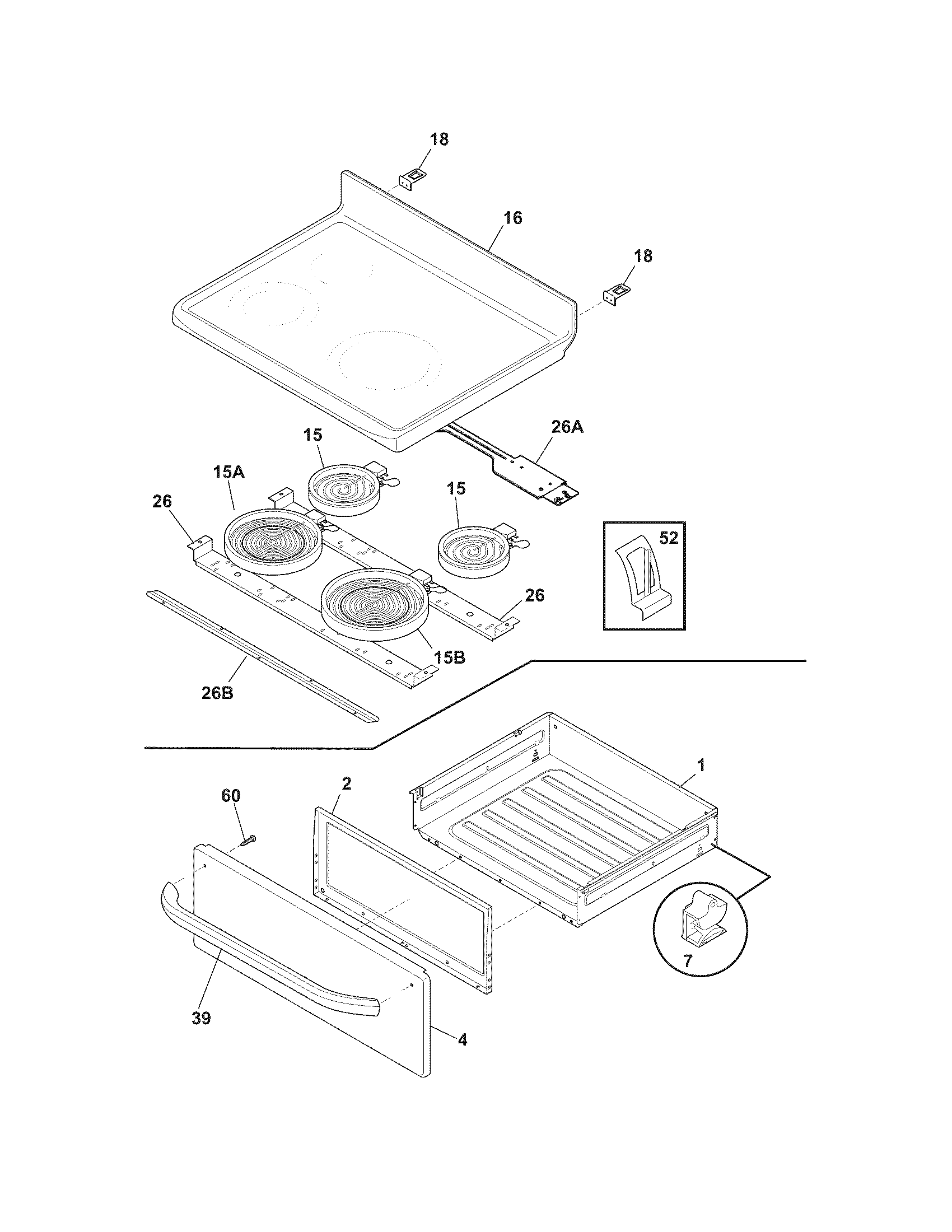 Frigidaire FFEF3043LSC top/drawer diagram